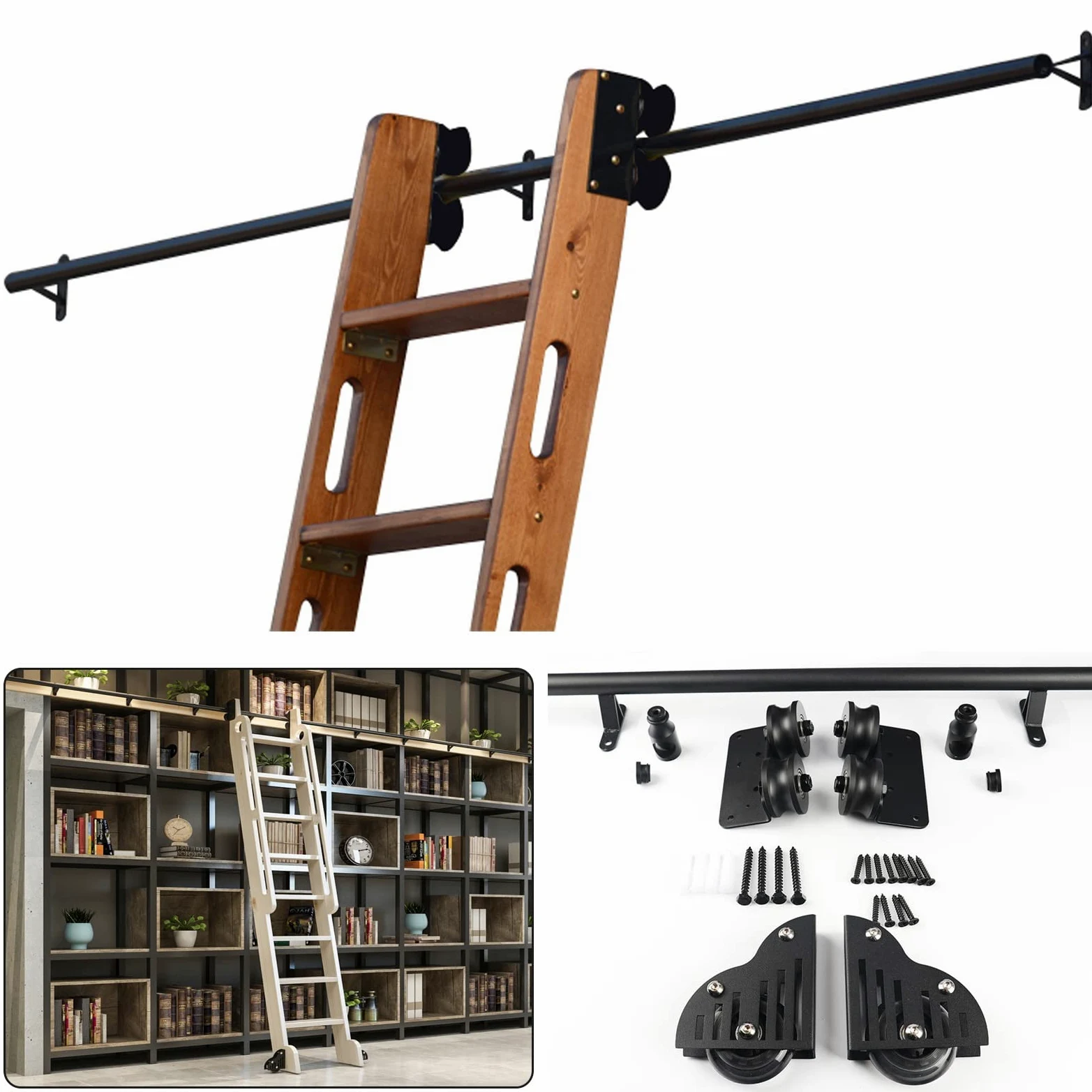 Kit libreria Scorrevole con ferramenta Scorrevole Kit Scala Scorrevole per libreria Kit ferramenta Binario Scorrevole Sistema Binario Scala Kit Binario per Porta Scorrevole in Legno Kit Arma