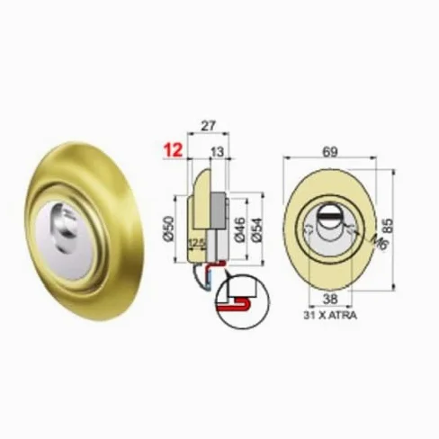 DEFENDER MAGNETICO ANTIACIDO MR500Y-25D1 DIAMETRO mm.50 OTTONE LUCIDO