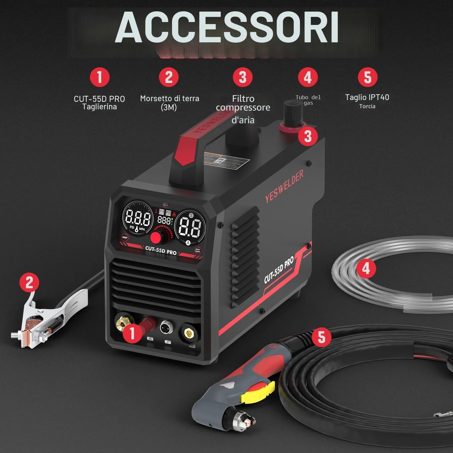 YESWELDER 55Amp Taglio Plasma ad Arco Pilota senza Contatto Non-HF, Ampio Display Digitale LED, Spessore Massimo di Taglio 20mm, 230V Macchina per Taglierina al Plasma