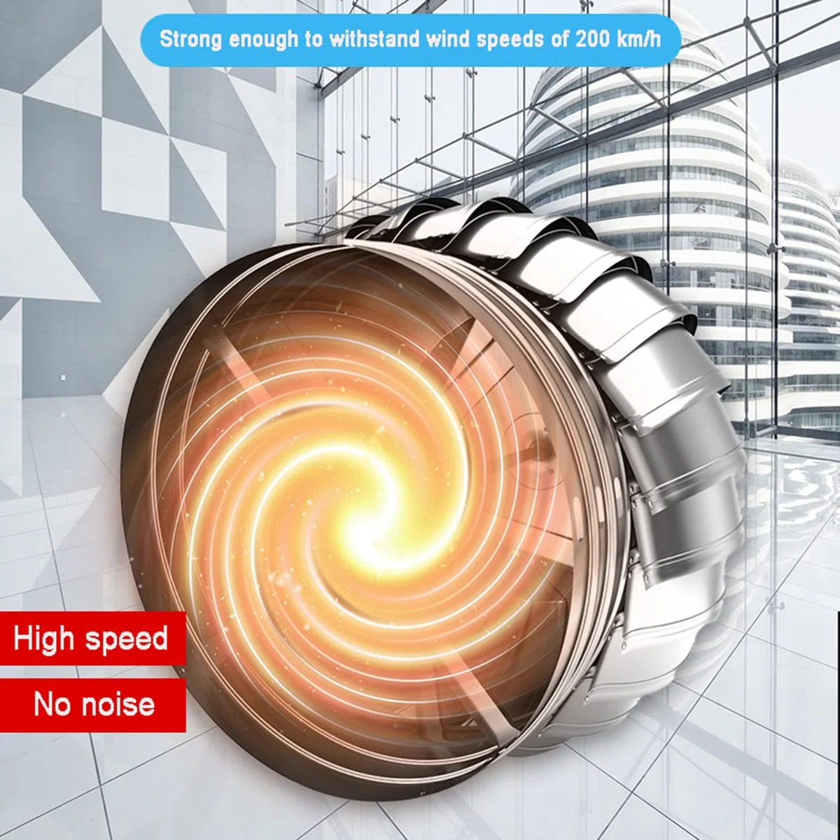 Ventilatore a turbina Girevole in Acciaio Inox da 450 mm con Cappuccio Antivento per Camino, Ideale per l'aspirazione dell'Aria dal Tetto e per soluzioni di Ventilazione