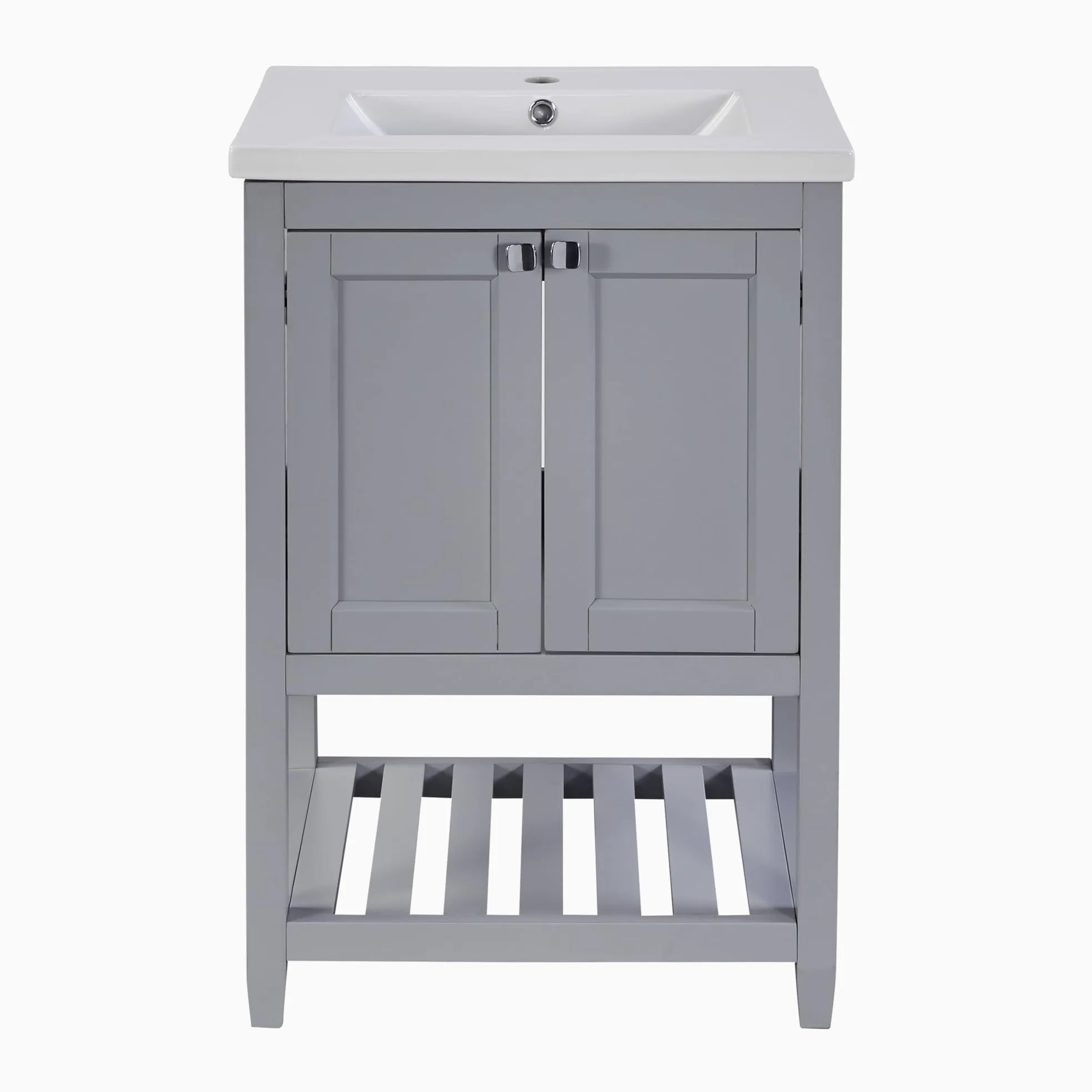 Mobile da bagno singolo con base 60 cm con lavabo in ceramica, grigio chiaro