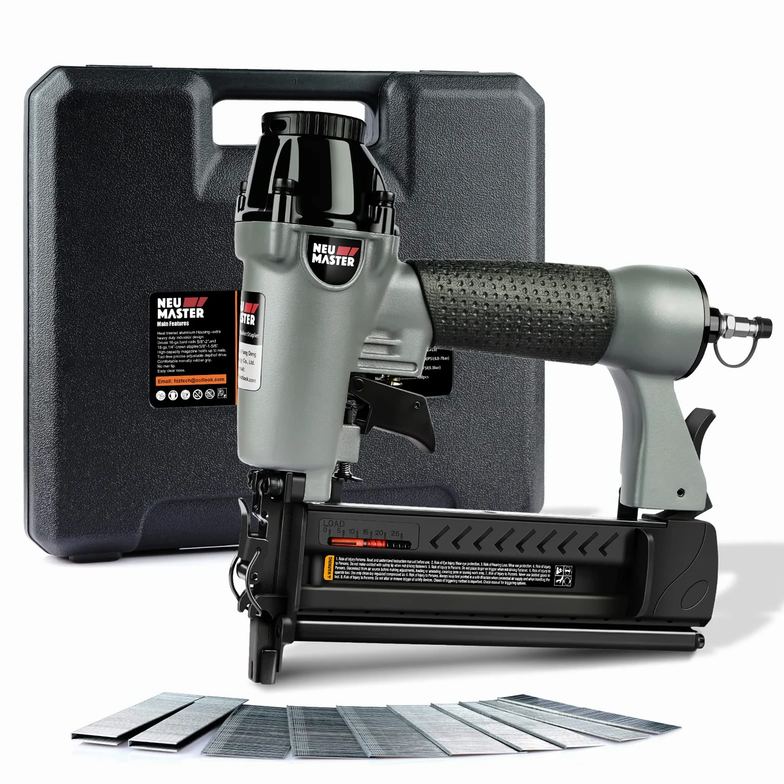 NEU MASTER Chiodatrice Pneumatica - 2 in 1 Sparachiodi Aria Pneumatica con 800 Chiodi e 200 Graffette,Graffettatrice Pneumatica con Occhiali di Protezione e Custodia in Plastica Portatile