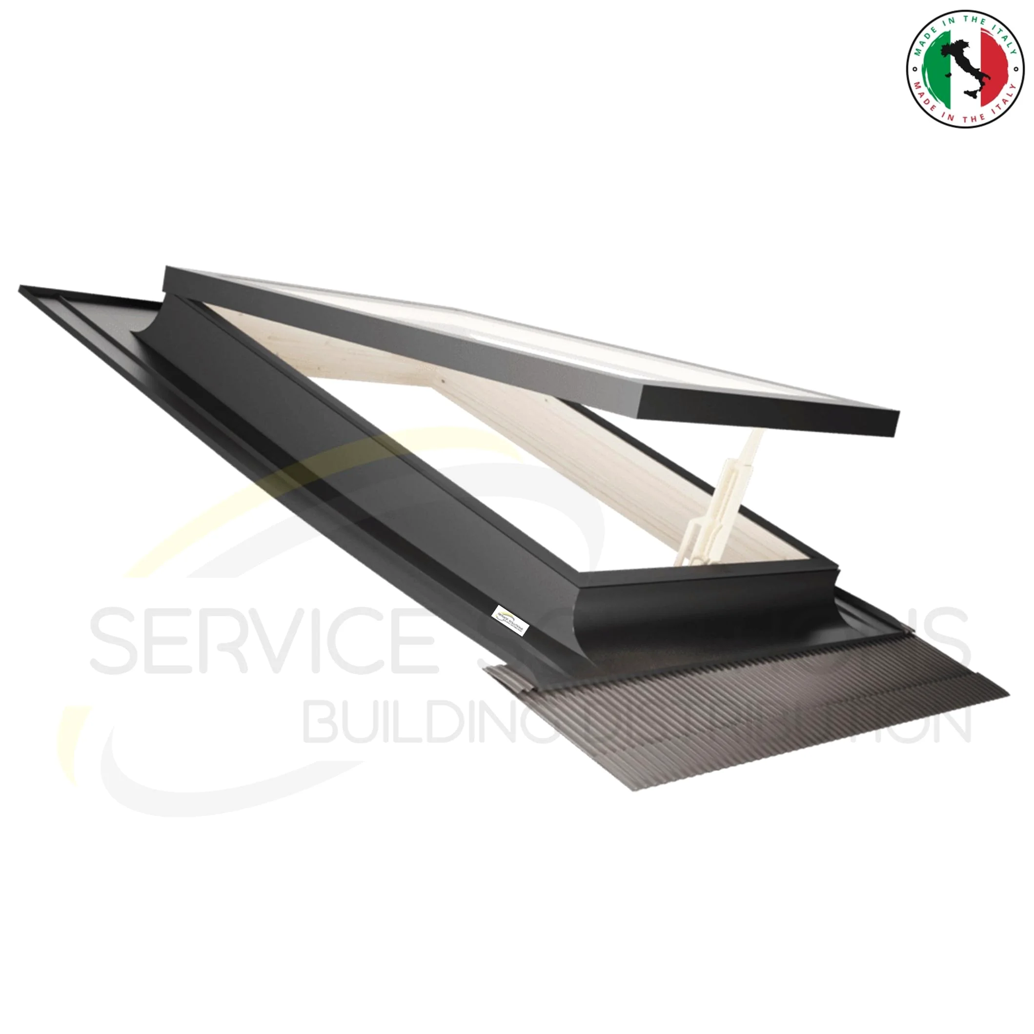 Lucernario Best Vasistas in Alluminio | Vetrata Isolante standard 4-9-4 | Interno Legno Abete | Maniglia in Plastica con 4 Posizioni di Apertura (CM 100X64 (BASE X ALTEZZA))