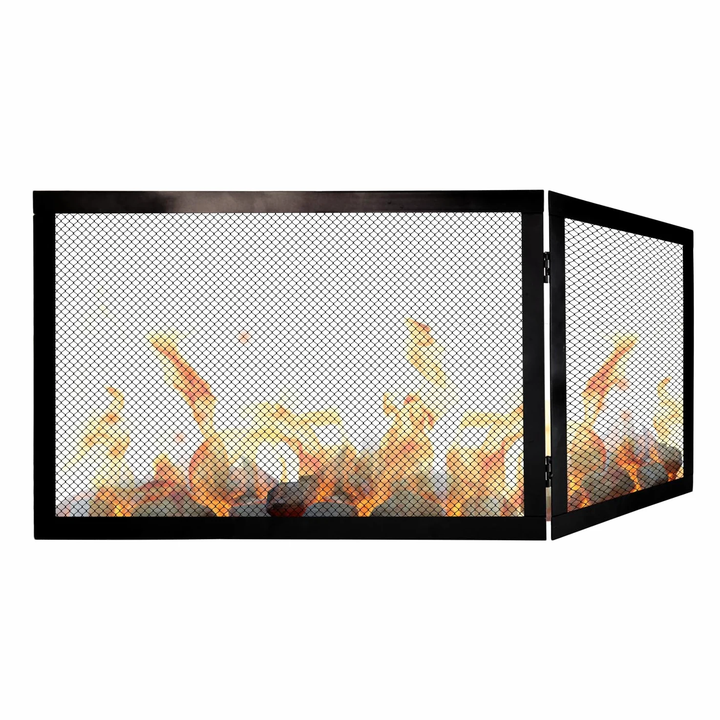 Parascintille Camino Angolare Reversibile 60x50x50 Modello DOLOMITE – Schermo Protettivo per Camino in Ferro Battuto, Design Elegante, Protezione Fuoco e Scintille - Griglia di protezione camino