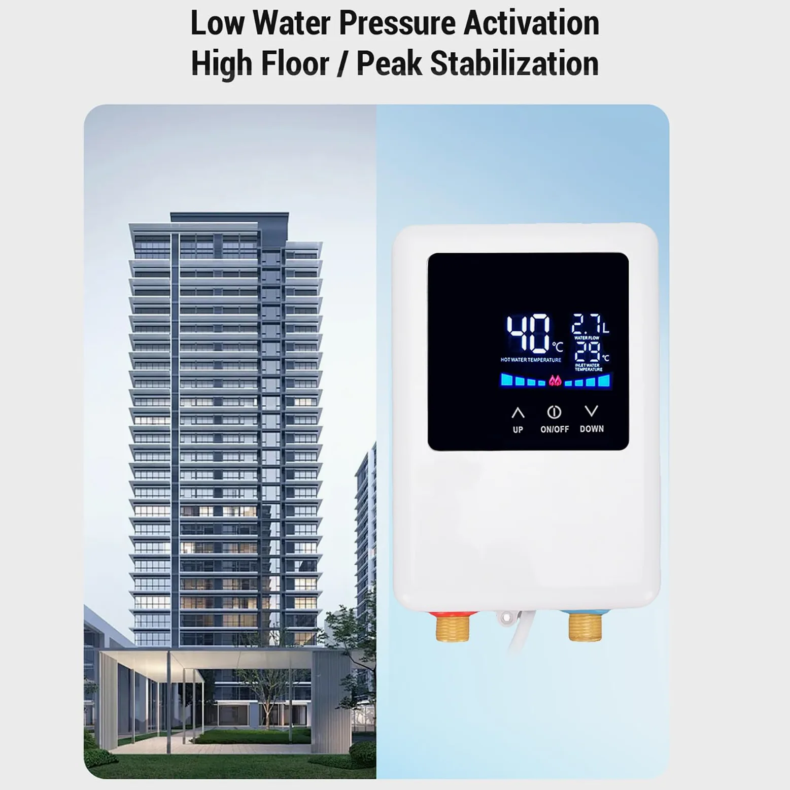 Scallo Idrico Senza Serbatoio, Scaldabagno Istantaneo Elettrico 3000W con Schermo LCD, Sotto la Parete del Lavandino, Riscaldatori Termostati di Conversione di Frequenza per (EU)