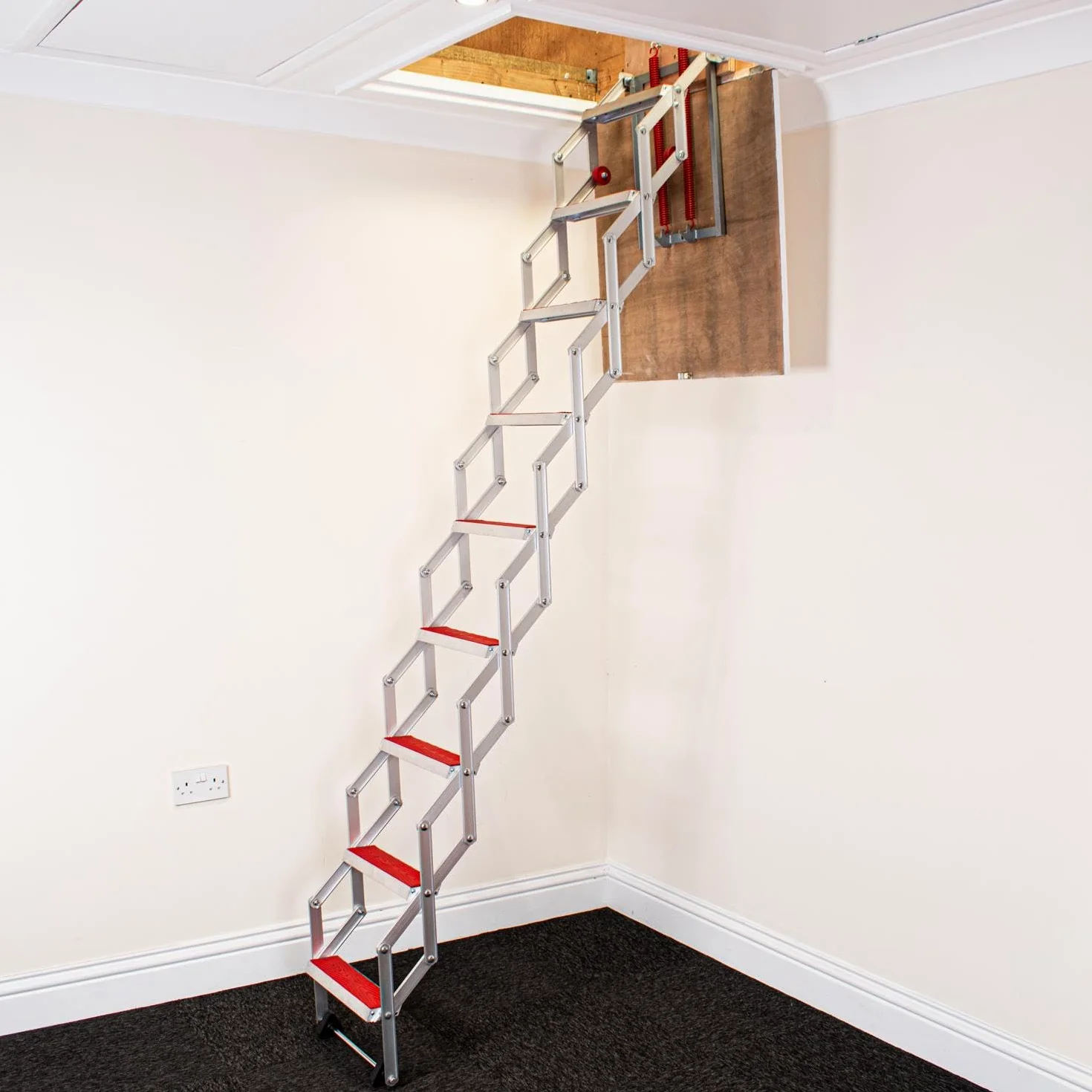 Scala a fisarmonica BPS per soppalco - Facile da montare - Superbo design compatto con gradini antiscivolo rivestiti in gomma (10ft)