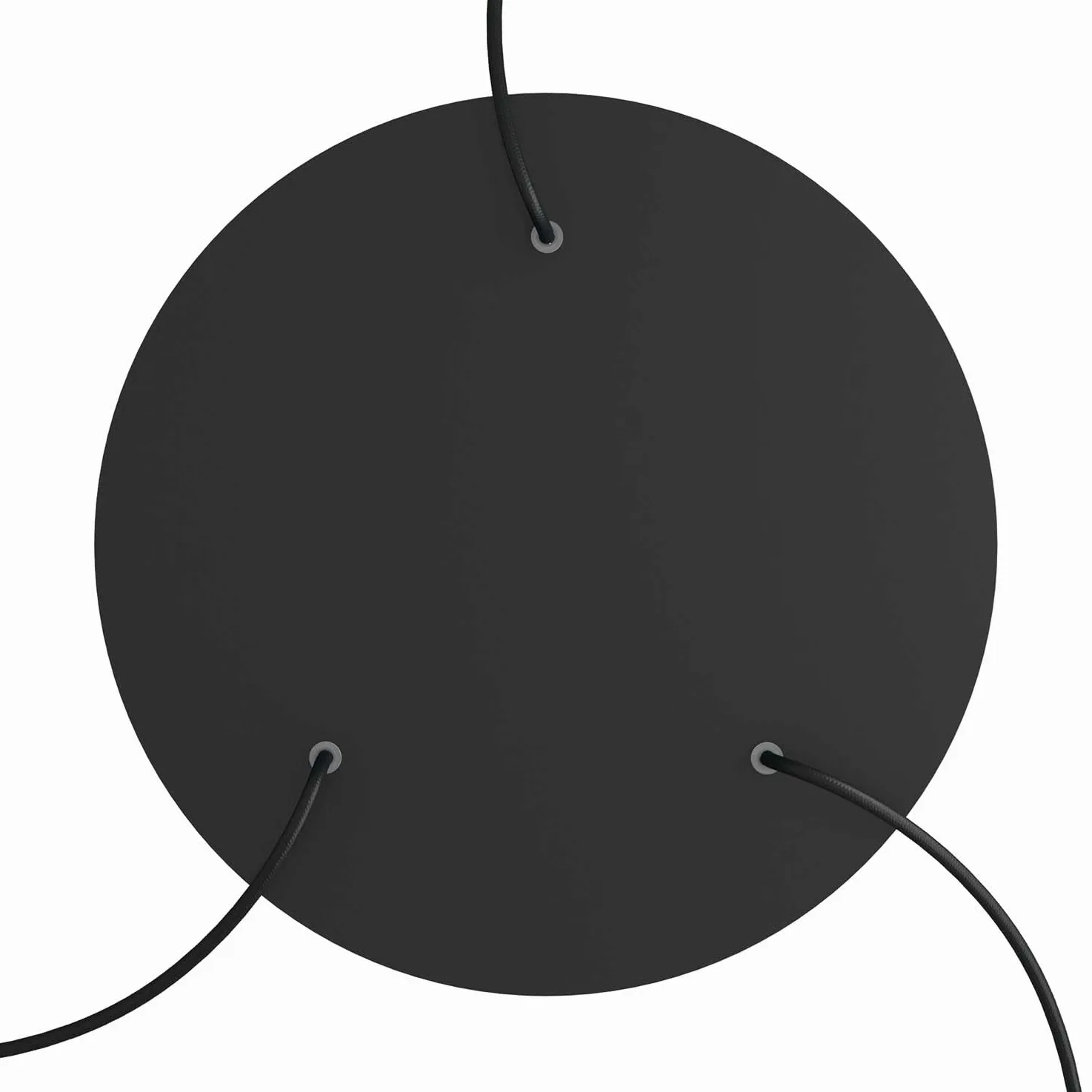 creative cables Rosone XXL rotondo nero linea Rose-One (serracavo conico, dibond nero opaco, 3 fori e 4 fori laterali) – Per lampadari e sospensioni multiple