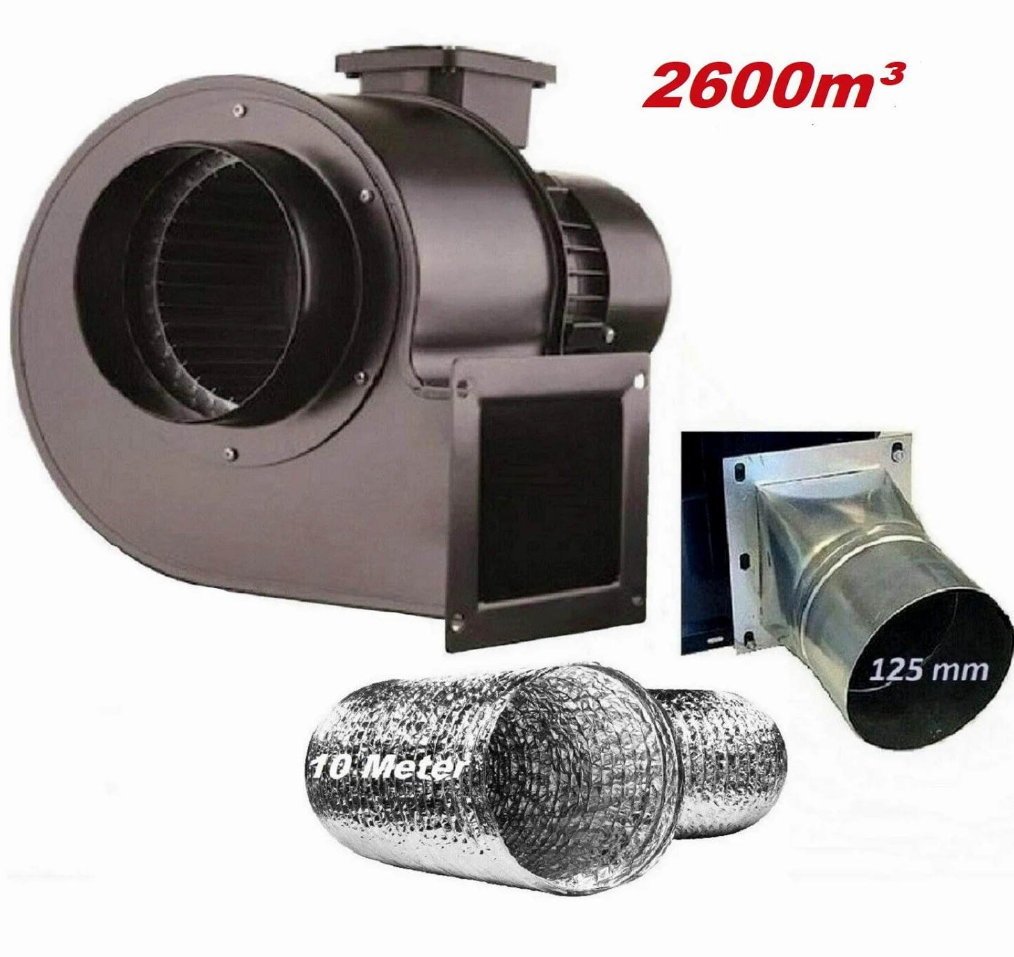 Uzman Ventilatore radiale con flangia e tubo flessibile, 230 Volt, 600 Watt, 2600 m3/h, 345 mm