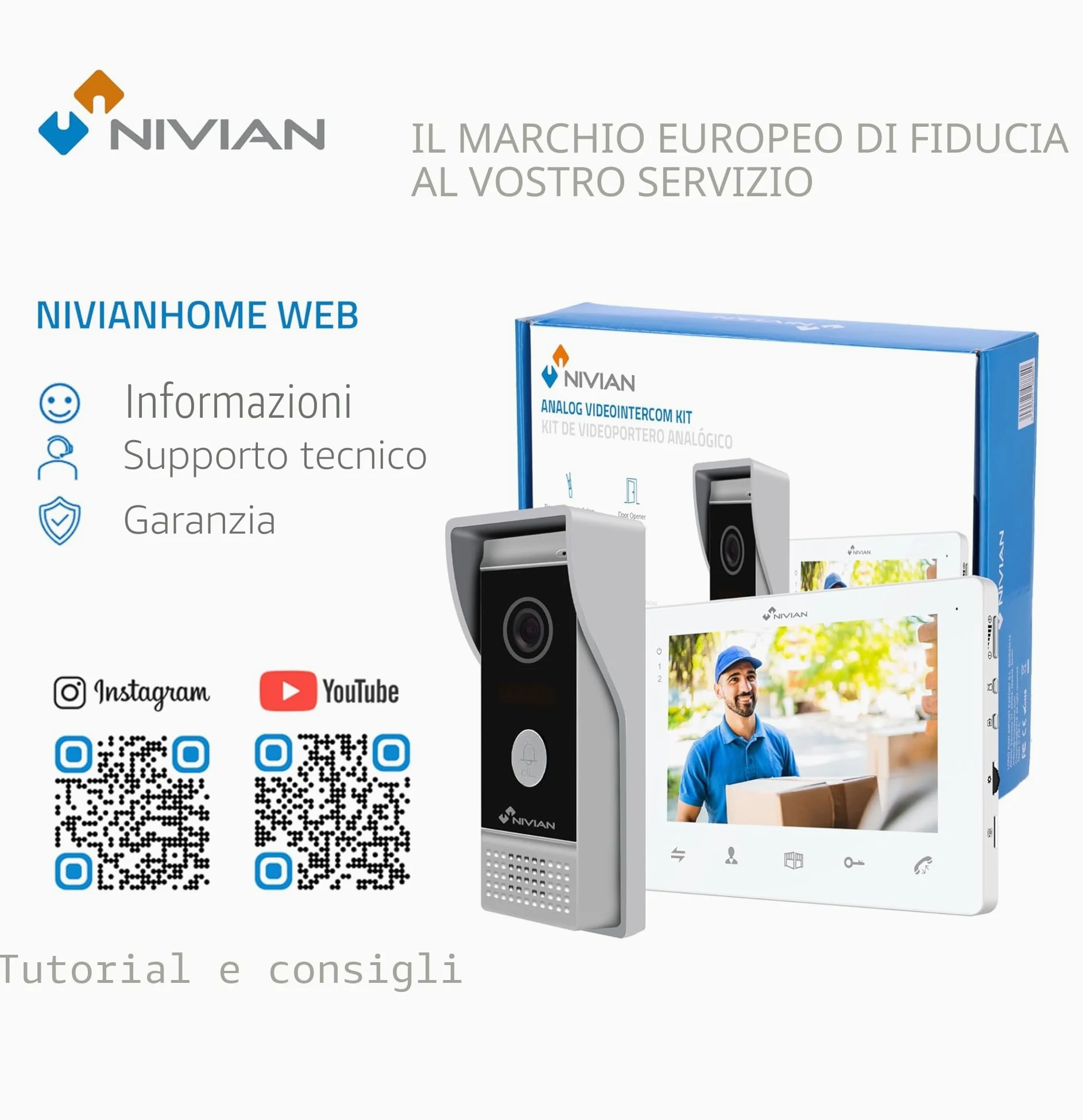 NIVIAN Videocitofono 2 Fili Analogico con Monitor 7" HQ Schermo Interno con Audio Bidirezionale | Piastra Esterna IP65 Antivandalica con Visione Notturna, Apriporte Elettrico. Smart Security