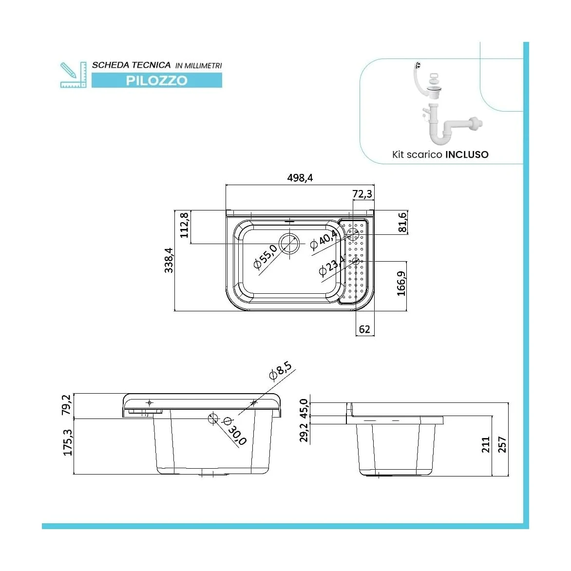 INTEC - Lavabo da parete in resina bianca 50 x 32 cm Lavabo a sospensione antiurto - Lavello Lavapano Bagno WC Garage Lavanderia
