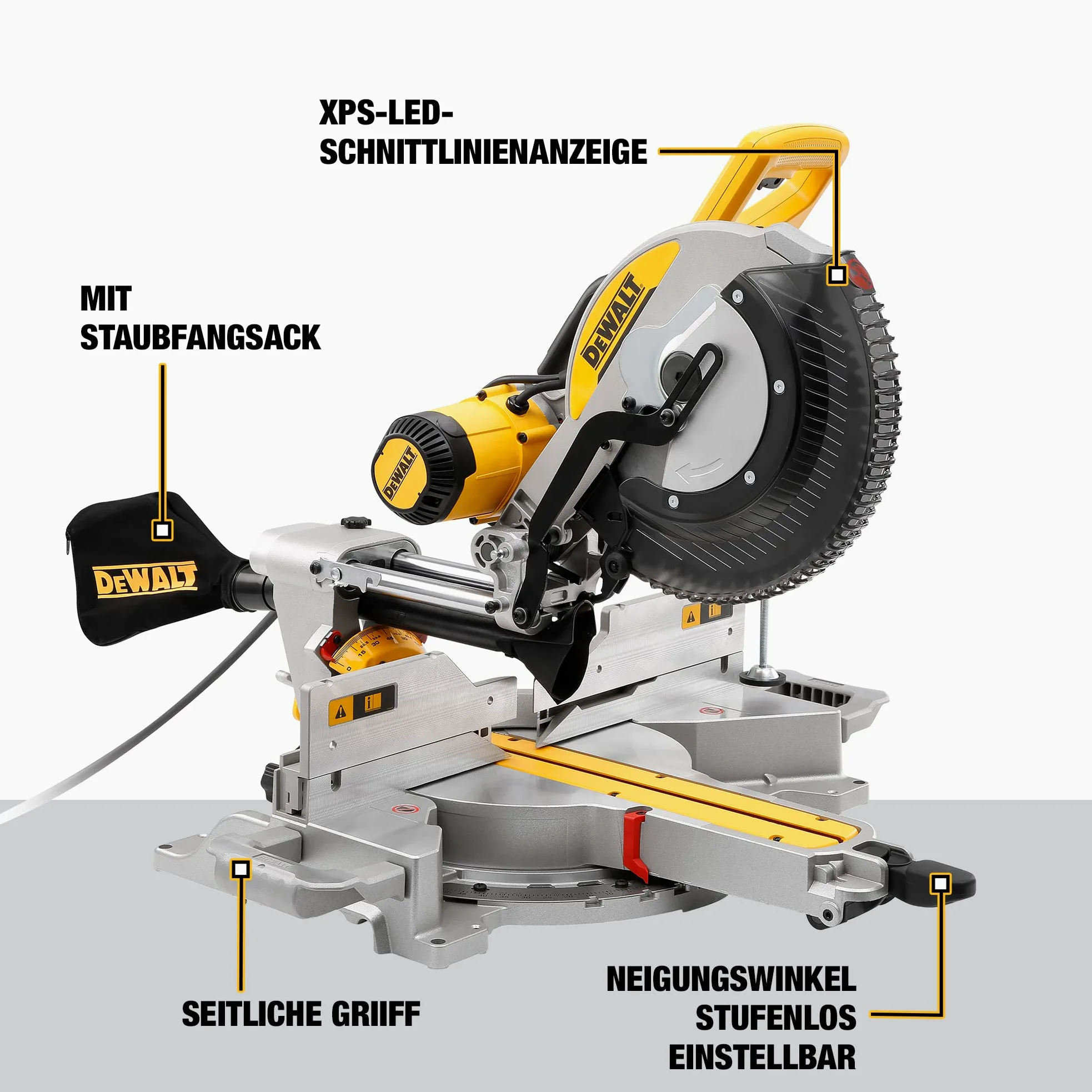 DEWALT DWS780-QS Troncatrice Radiale Doppio Abbattimento della Testa, 1675 W, Giallo/Nero, 305 mm