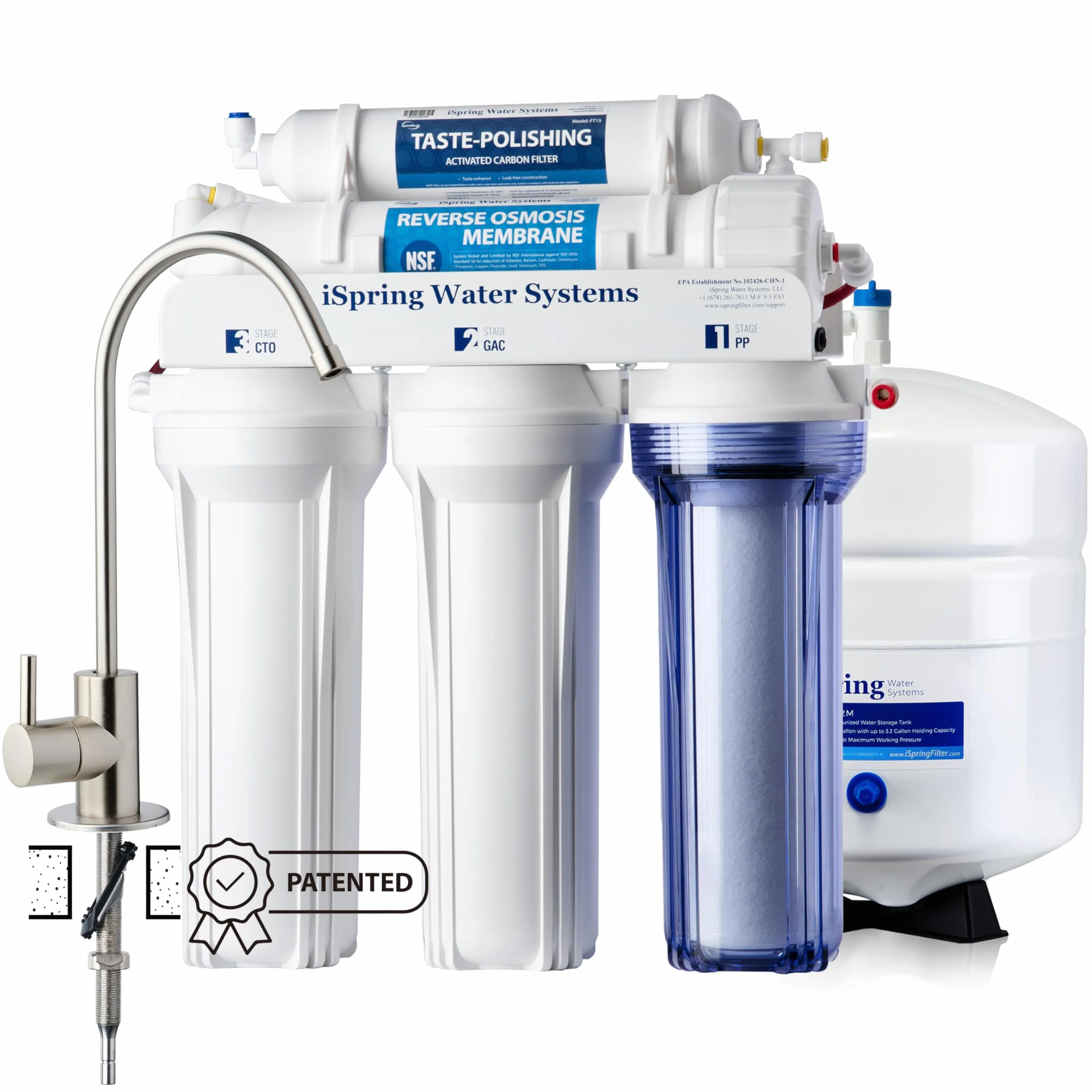 iSpring RCC7 5 Stadi Sotto Lavello Sistema di Filtrazione dell'acqua ad Osmosi Inversa, Certificato NSF, 75 GPD ad Alta Capacità, Rubinetto in Nichel Lucido