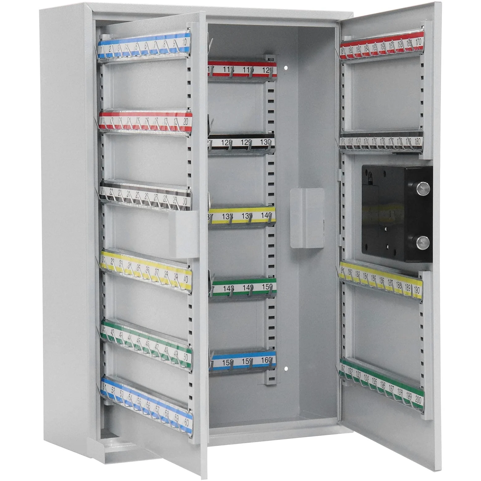 Rottner T06023 Armadietto per chiavi S 200 EL, in lamiera d'acciaio, chiusura elettronica e ganci regolabili per 200 portachiavi, colore grigio chiaro.