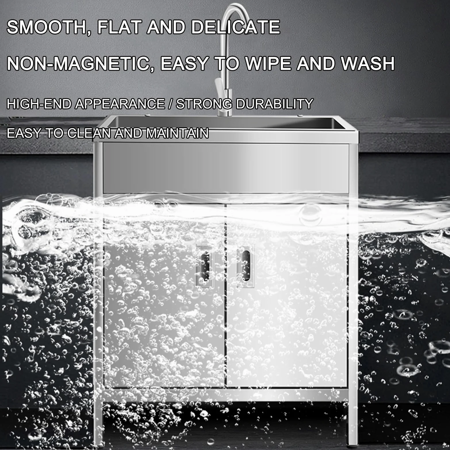 Lavandino Esterno Inox Professionale, Mobile Lavello da Cucina 1 Vasca, Lavandino per lavanderia con mobiletto e rubinetto estraibile, per garage, ristorante, cucina, lavanderia(50x40x80cm/19.7x15.7x3