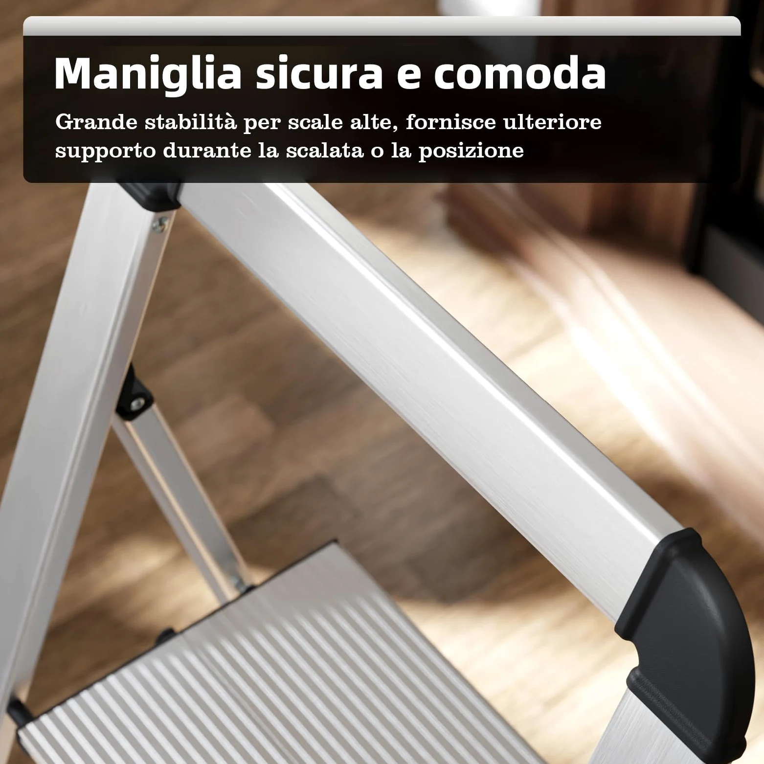 KINGRACK Scaletta 5 Gradini Pieghevole in Alluminio Leggera con Corrimano, Blocco di Sicurezza, Pedali Antiscivolo, Scala per Cucina Garage Casa, Salvaspazio Robusta e Portatile Massima 150kg, Argento