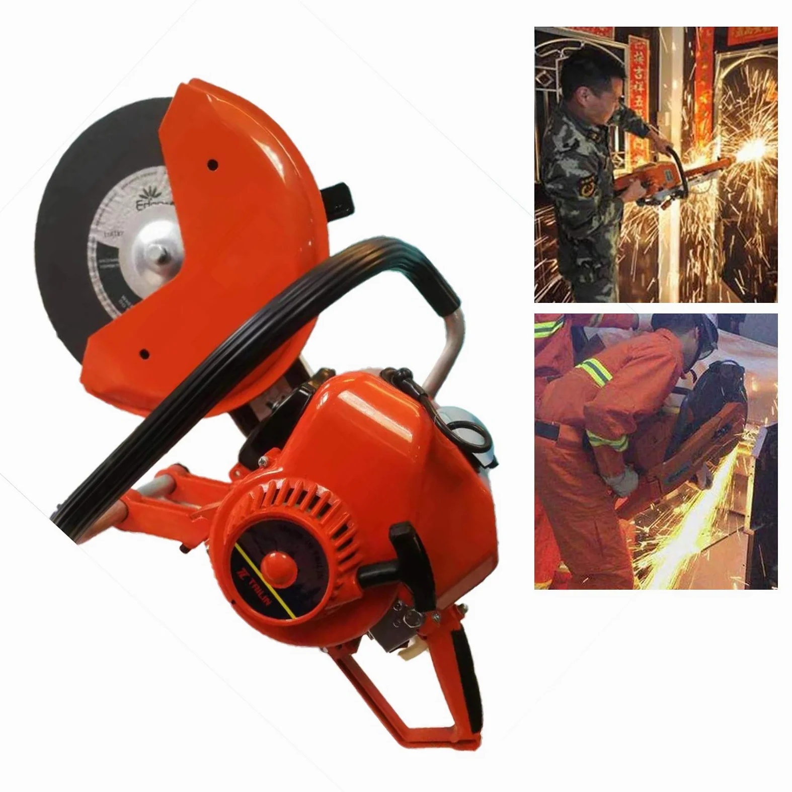 Sega per calcestruzzo a benzina, a 2 tempi, 6,8HP, 1400 W, 5000 giri/min, con lama da 350 mm e profondità di taglio 10 mm, taglio multiangolo per calcestruzzo, granito, cantiere