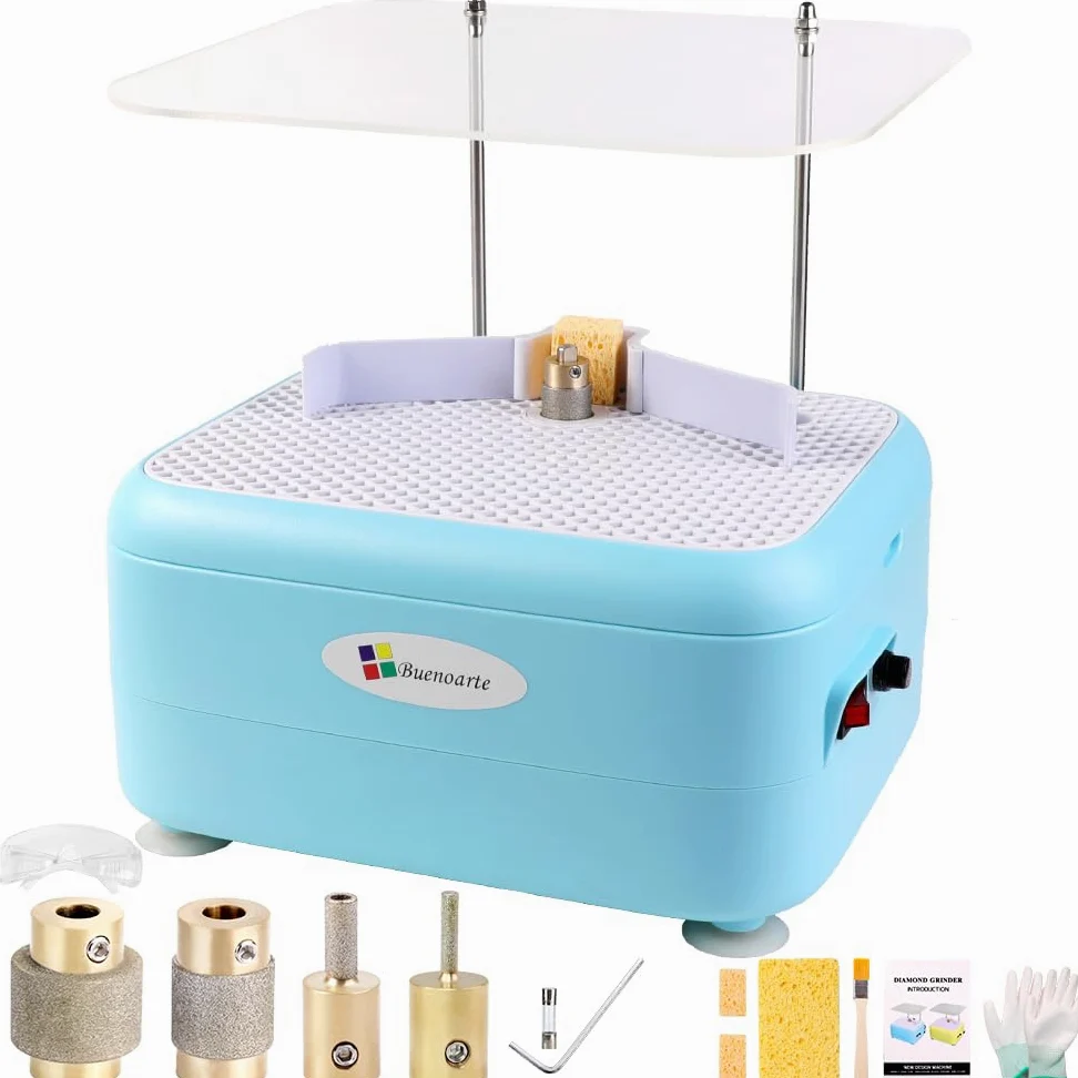 Portable Stained Glass Grinder Machine, Glass & Ceramic Grinding Tool Kit For DIY Craft，Mini Glass Grinder Machine (Blue)