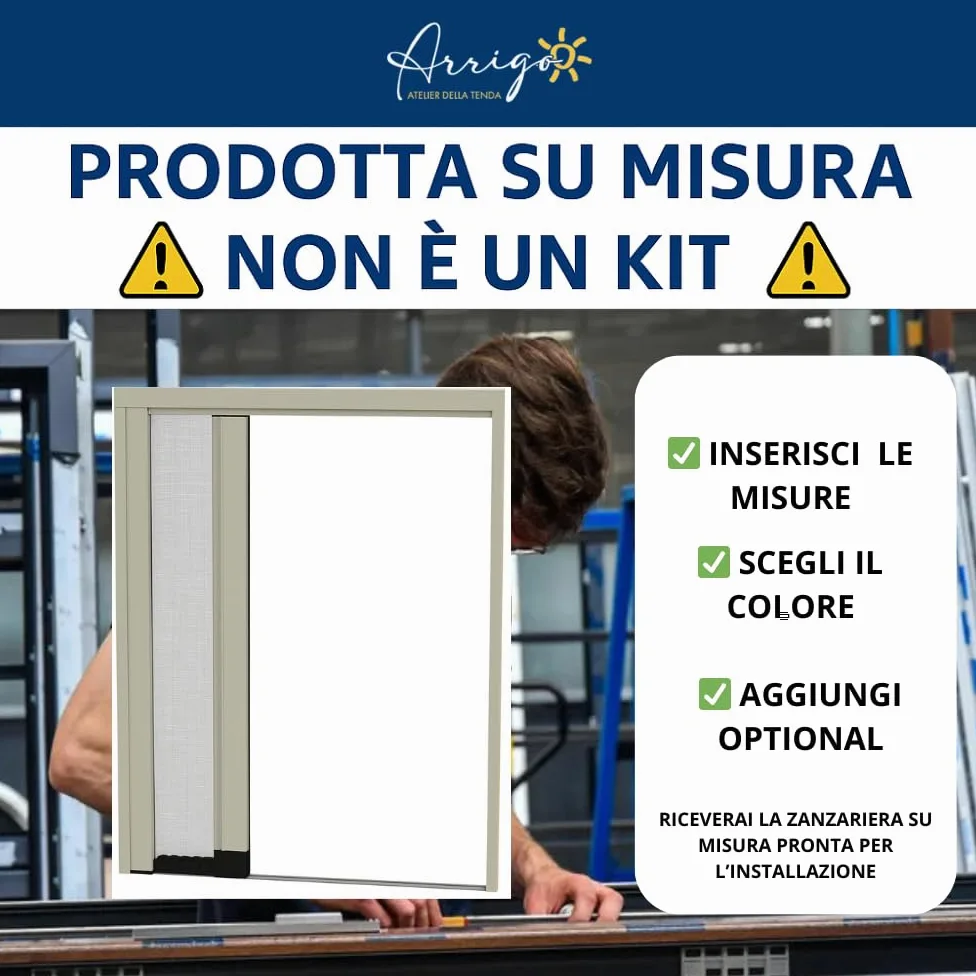 Zanzariera NEW JOLLY su Misura - Cassonetto Compatto da 40mm, Rete in Fibra di Vetro, Guida Bassa 4mm - Senza Barriere, Reversibile, Made in Italy - Ideale per Porte e Finestre