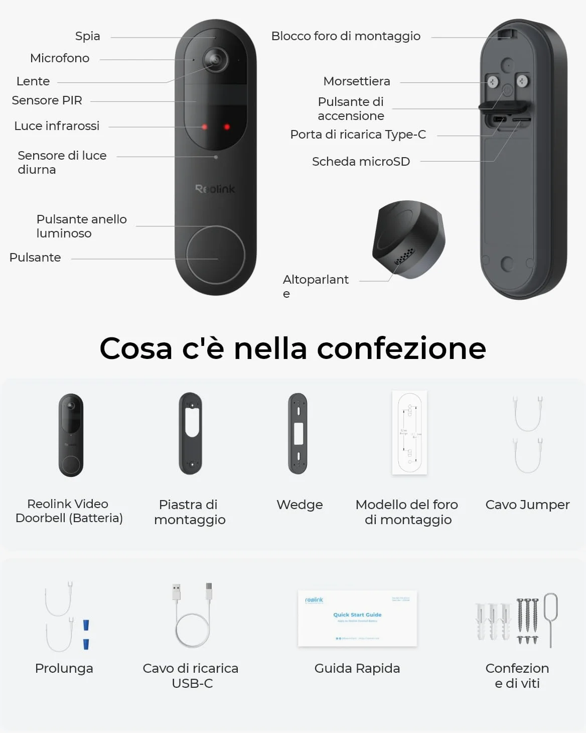 Reolink Doorbell Camera a batteria, Video Doorbell Camera di sicurezza 2K, Visuale 150°x150°, WiFi 2,4/5 GHz, a batteria o via cavo, Audio bidirezionale, Persone/Veicoli/Pacchi (Chime non incluso)