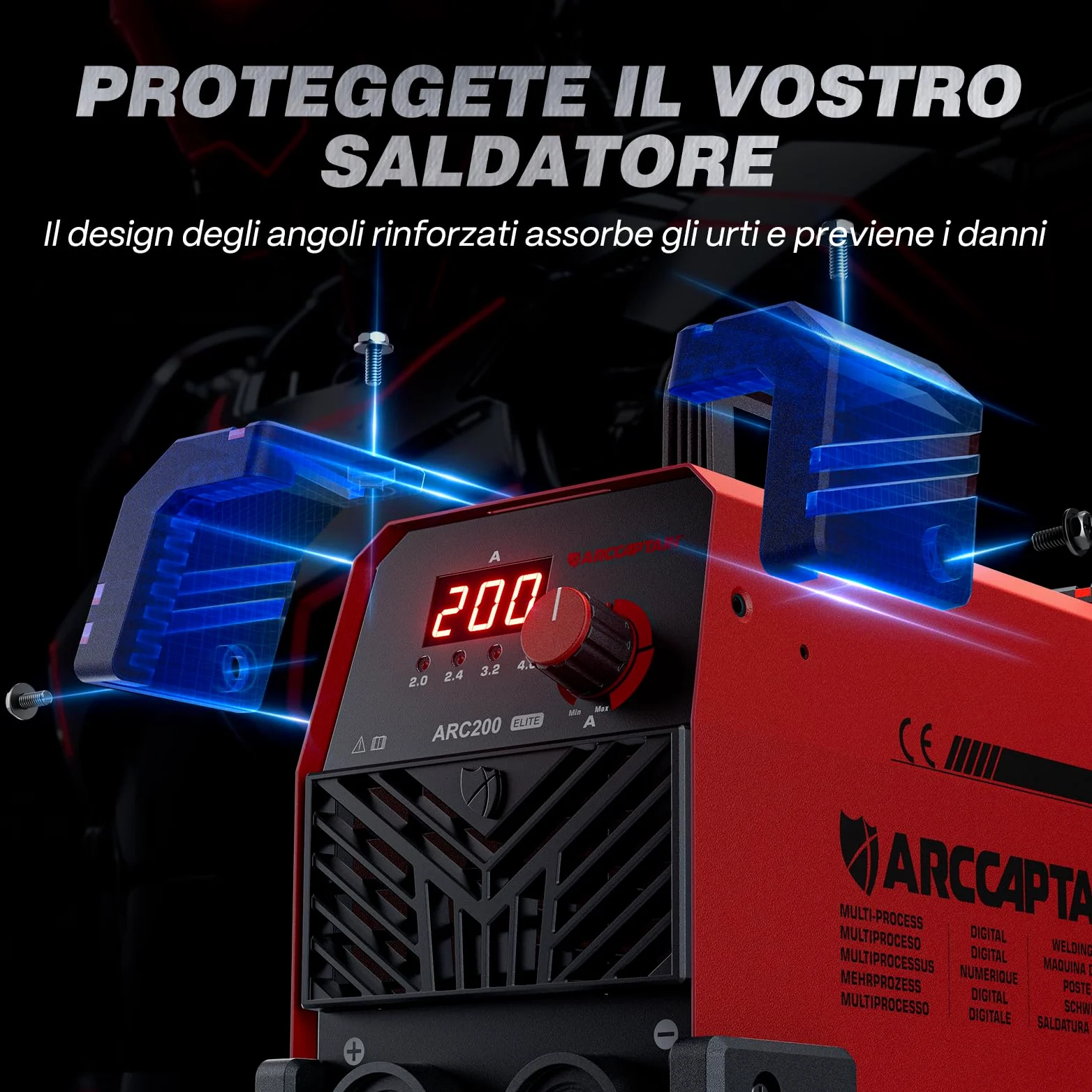 ARCCAPTAIN Saldatrice Elettrodo da 200A con Ampio Display a LED, Saldatrice Inverter ARC con e Inverter IGBT, Saldatrice Laser Portatile 230V con Avvio a caldo, forza d'arco