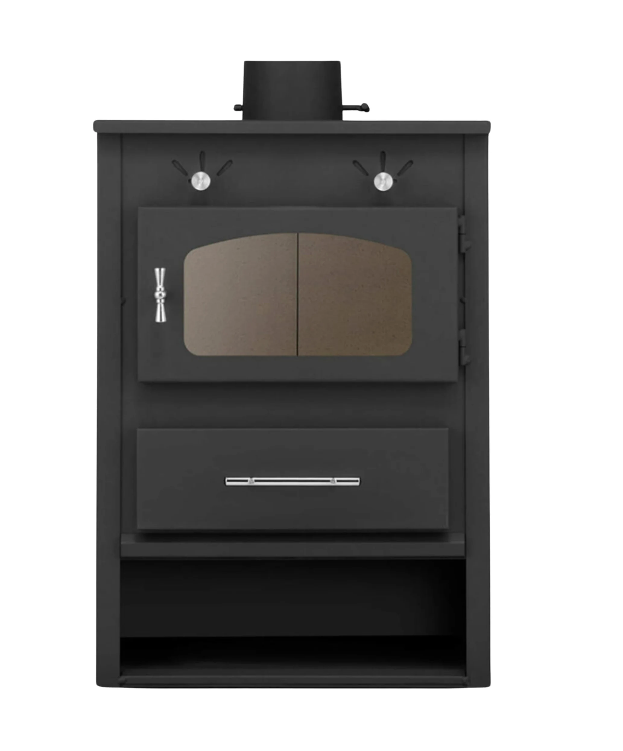 Stufa a Legna in Acciaio 6.9-11 kW Roma con Vetro Ceramico Ampia vista fuoco Portalegna