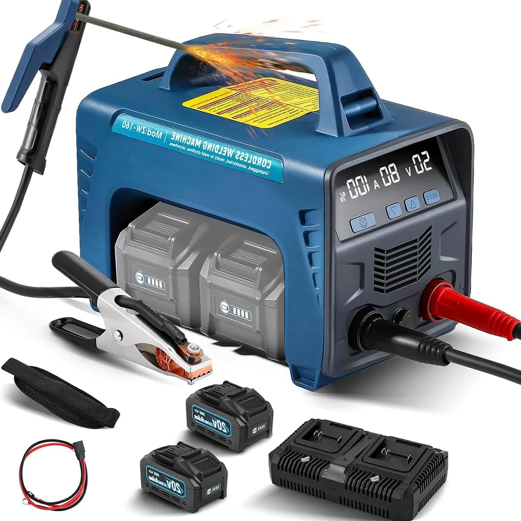 Saldatrice a Elettrodo a Batteria, 160A Saldatrice Portatile, Saldatrice Arc MMA DC, Saldatrice Senza Fili, con Avviamento a Caldo, Forza D'arco Anti-Incollamento