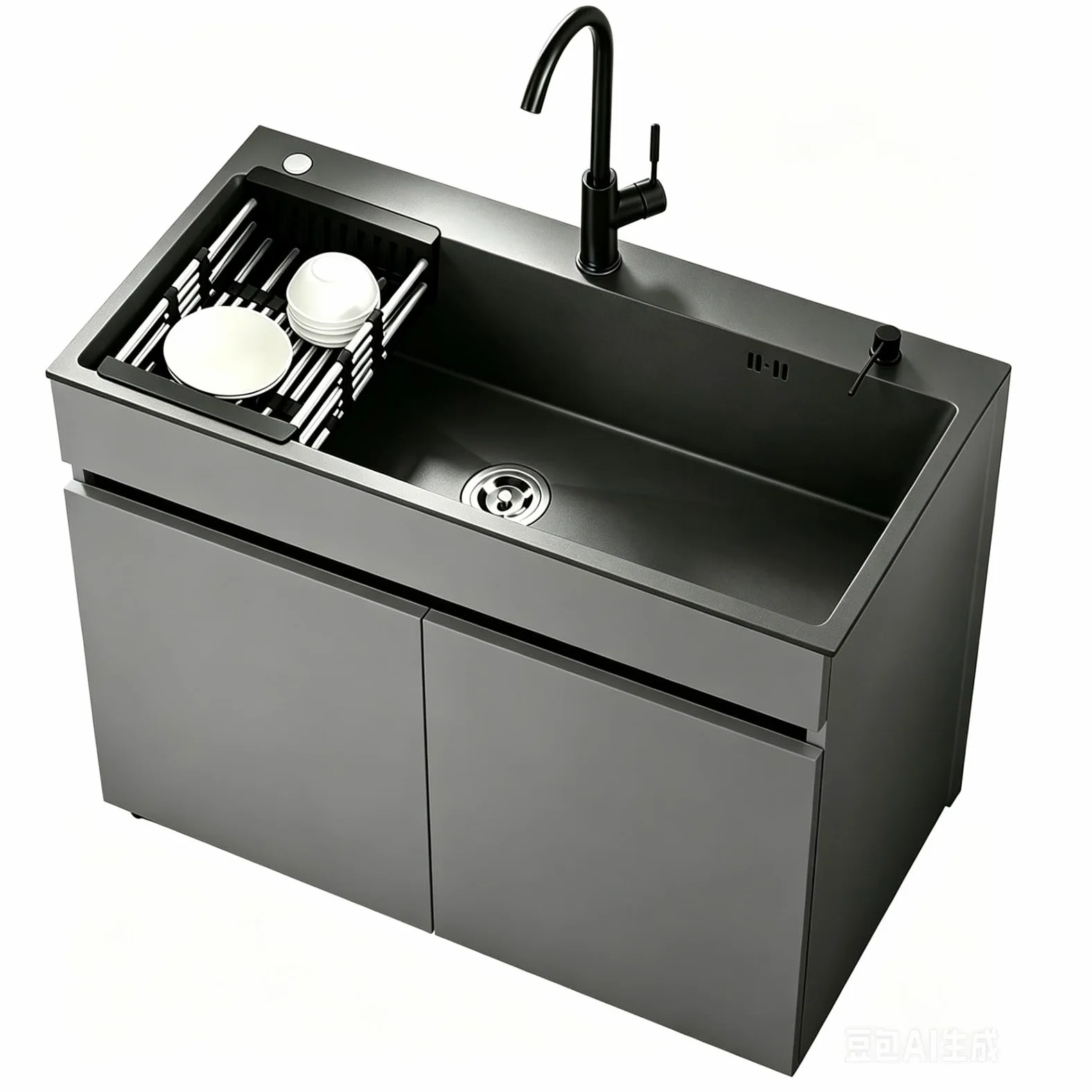 Mobile Lavello Autoportante in Alluminio a Nido d'Ape 68cm Lavandino in Acciaio Inox con Miscelatore Acqua Calda/Fredda e Dispenser Sapone, Mobiletto Salvaspazio per Esterno, Giardino e Garage
