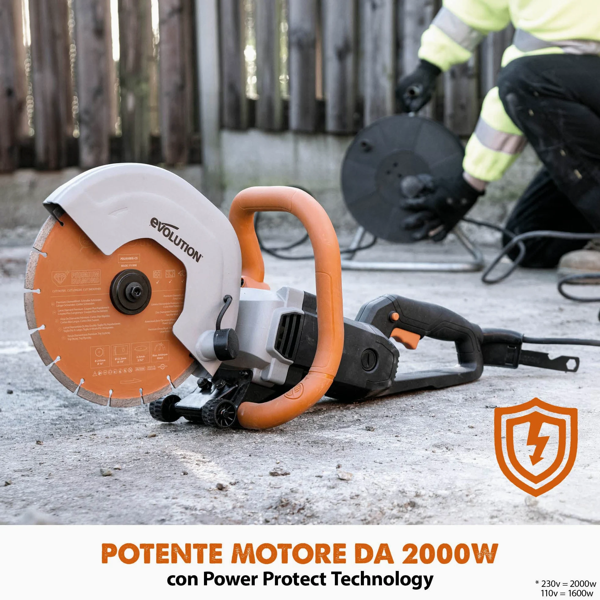 Evolution R255DCT 255 mm Sega da cemento - Non a benzina, capacità di taglio 102,5 mm, lama diamantata premium inclusa, scanalatrice da muro, sega affondamento