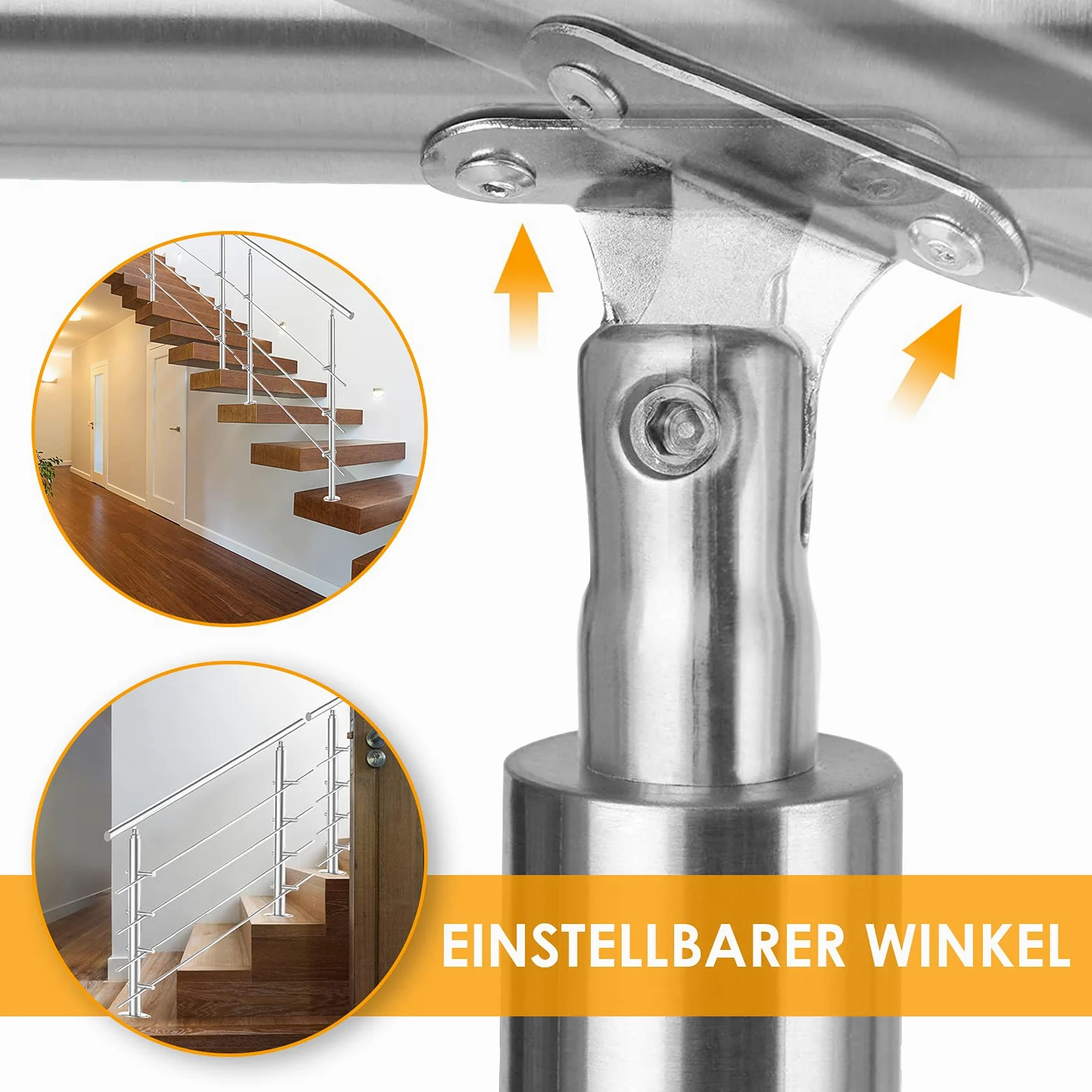 Corrimano in acciaio inox, ringhiera per scale, parapetto, balcone, 180 cm, con 4 barre trasversali Ø 42 mm, per interni ed esterni
