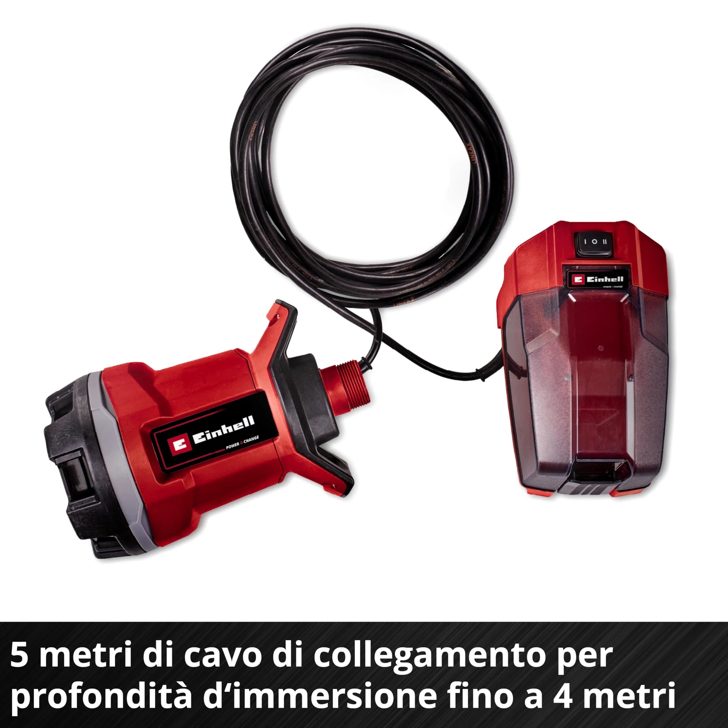 Pompa per acque scure Einhell a batteria GE-DP 18/25 Li-Solo Power X-Change (18 V, 7.500 l/ora, prevalenza di 5 metri, 2 modalità di potenza, batteria esclusa)