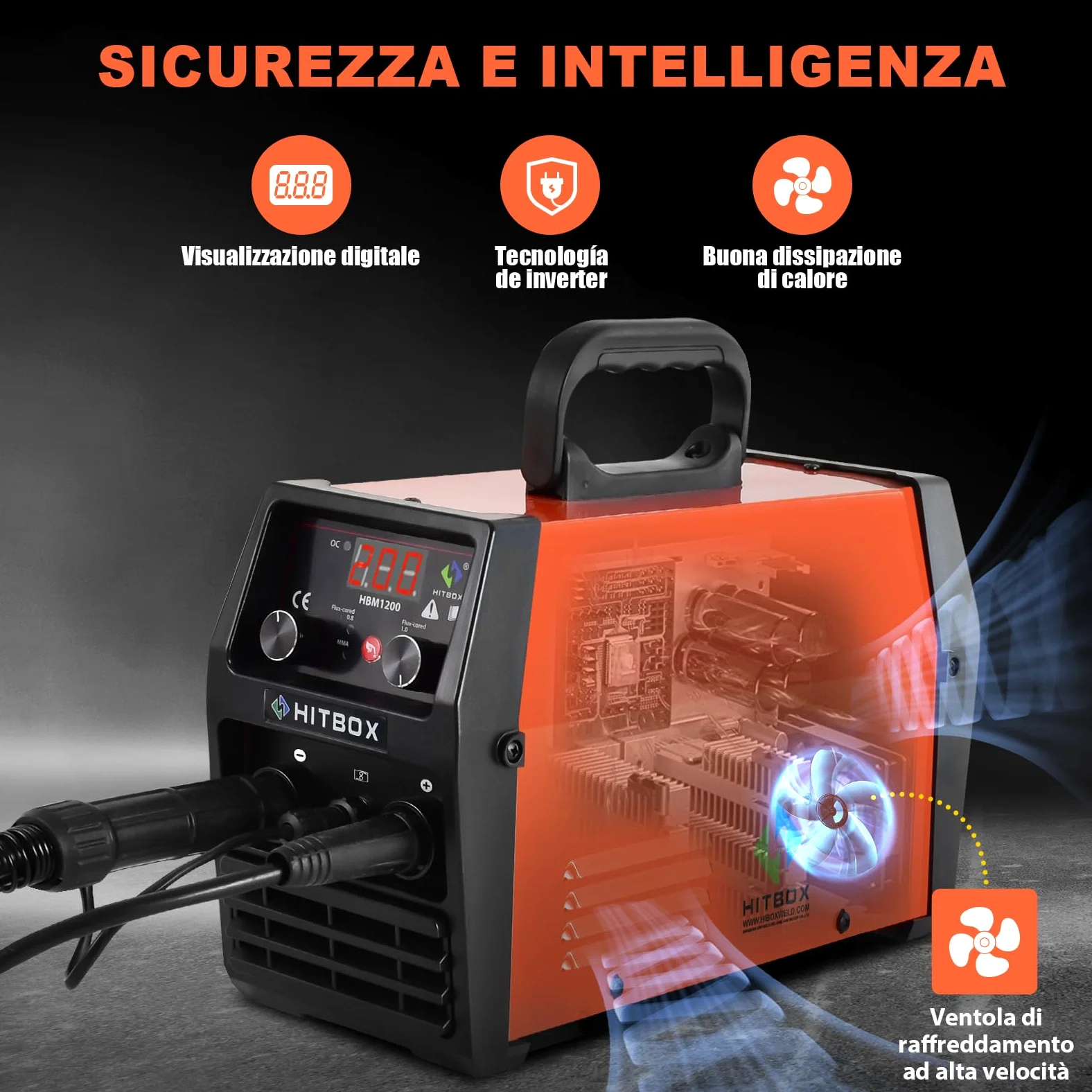 HITBOX Saldatrice a Filo Continuo 200A, 3-in-1 Saldatrice MIG/ARC/LIFT TIG, Inverter Portatile 230V IGBT con Torcia e Filo Ø0,8mm, Ideale per Principianti (HBM1200)