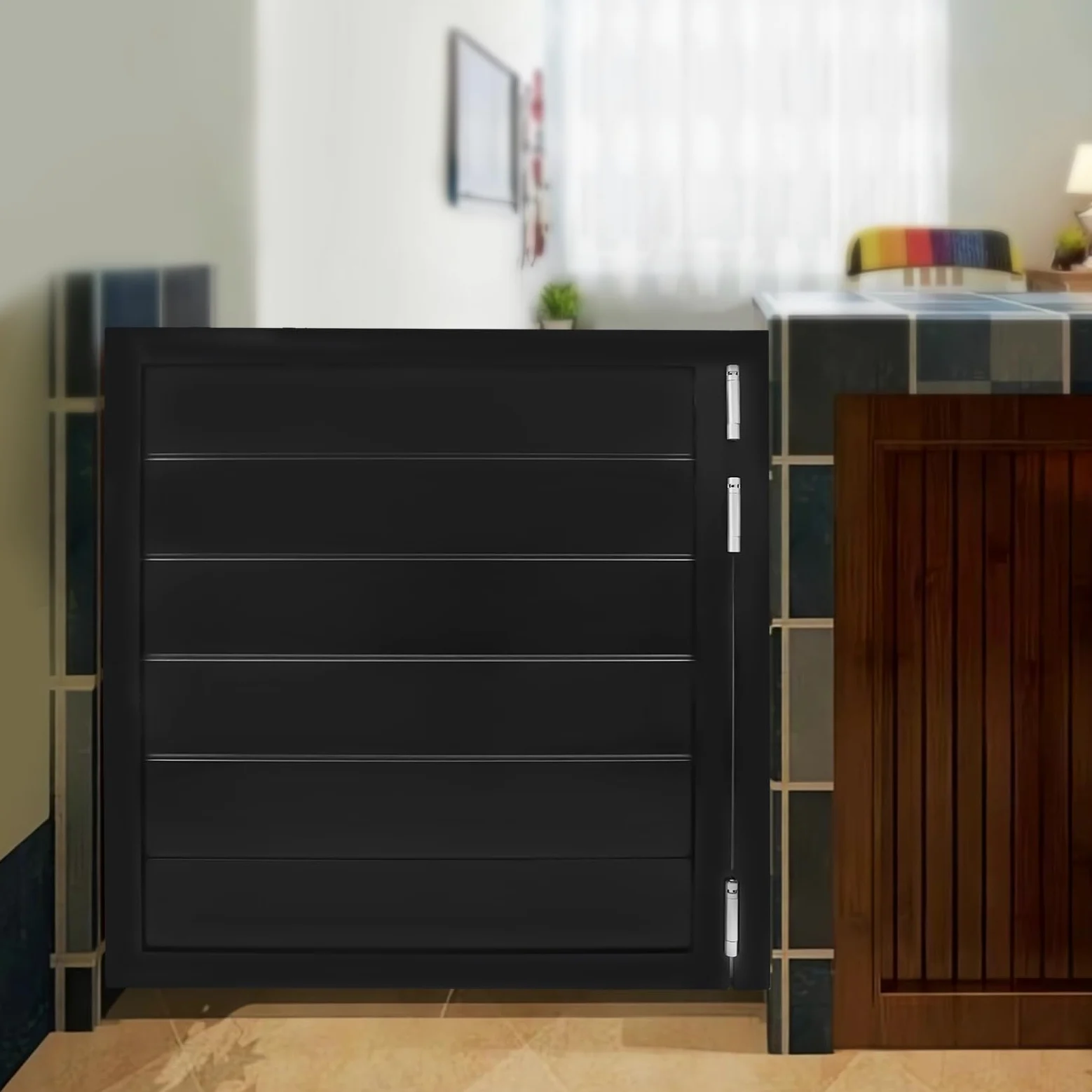 Porta da salone oscillante da caffè, porta basculante, in legno massiccio, porta a battente per interni, 90 x 90 cm, porta a battente singolo, porta decorativa interna per dispensa (nero)