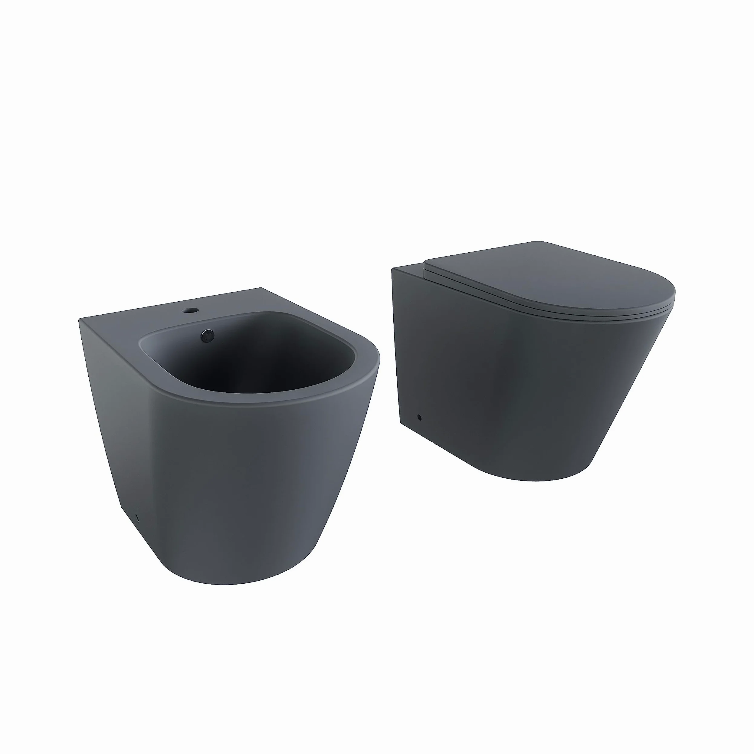 Sanitari in ceramica filomuro grigio opaco vaso rimless bidet sedile soft-close chiusura rallentata mod. Vienna