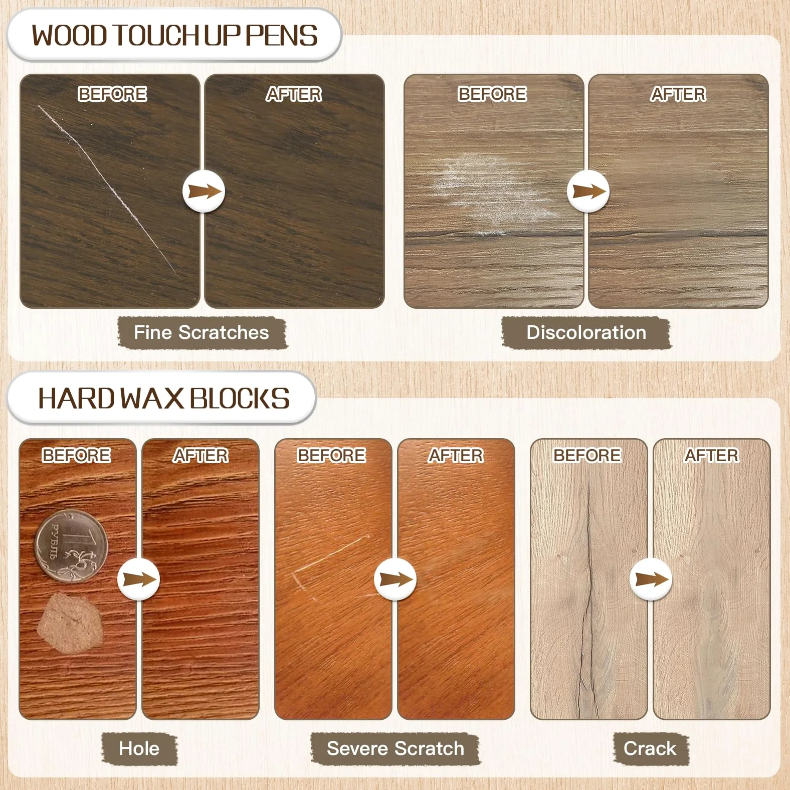 Set Di Riparazione per Piastrelle, Kit Riparazione Piastrelle con 11 Colori Cera Dura, 6 Pennarelli Riparazione Mobili, Pennarello Fondente e Accessori, Stucco Legno per Laminato, Mobili, Piani Lavoro