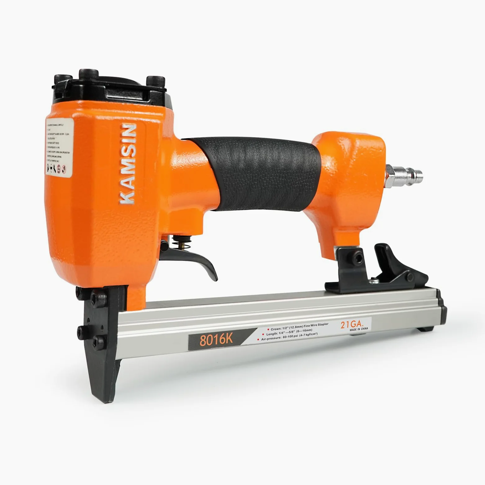 Kamsin 8016K - Pinzatrice pneumatica per tappezzeria, calibro 21, per graffette serie 80, corona 1/2" e gambe 1/4"-5/8", mobili, armadi, legno