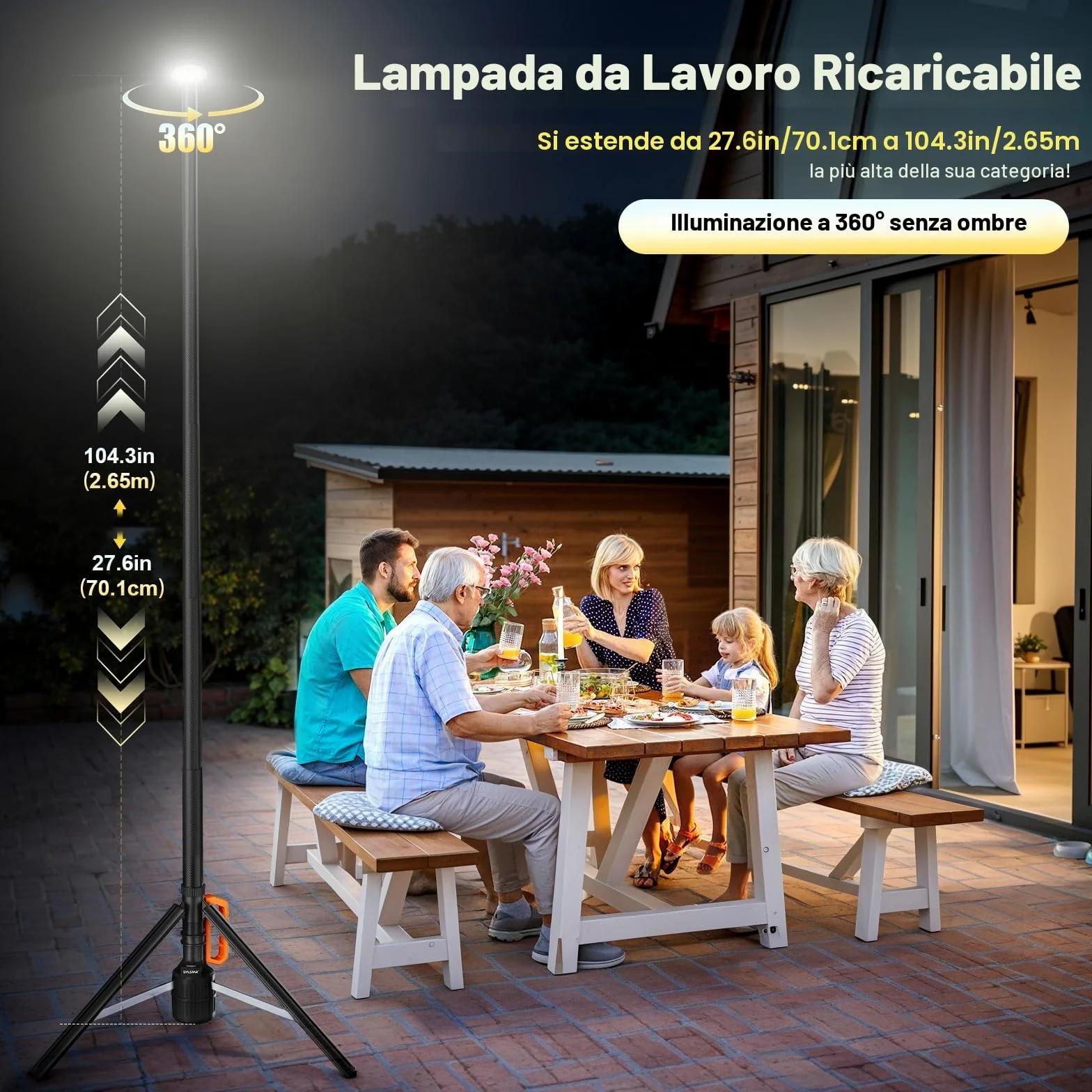 SYLSTAR Faro LED Ricaricabile con Telecomando e Treppiede Telescopico (2,65 m), 3000LM Ultra Luminoso Faretto a Batteria, 3CCT Regolabile, Faro da Cantiere per Officine Sport Campeggio Emergenze