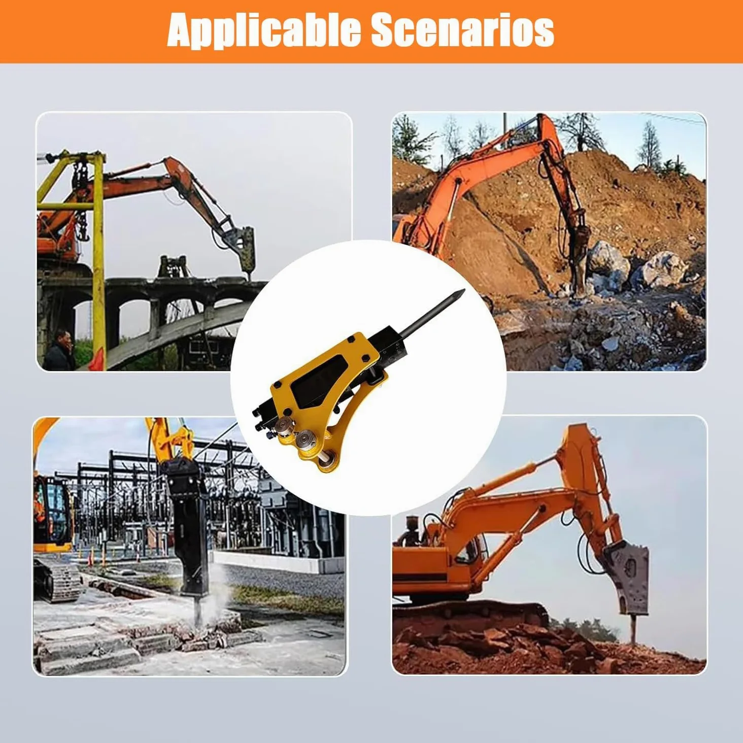 Mini escavatore con martello demolitore idraulico da 0.6-1 tonnellate, piccolo accessorio per demolizione calcestruzzo, strumento di perforazione per legno, pietra e cemento.