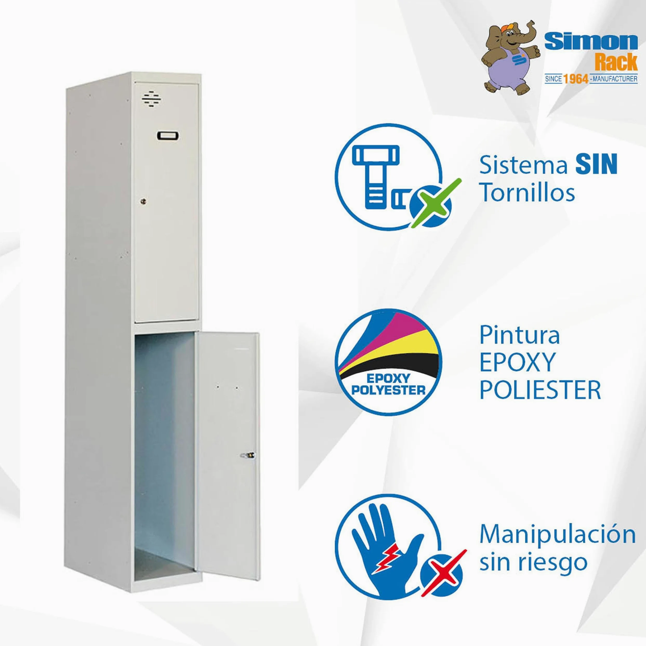 Simon Rack Armadietto Spogliatoio in Metallo con 2 Ante, 1800x300x500 mm, Doppio Scomparto con Serratura, Grigio