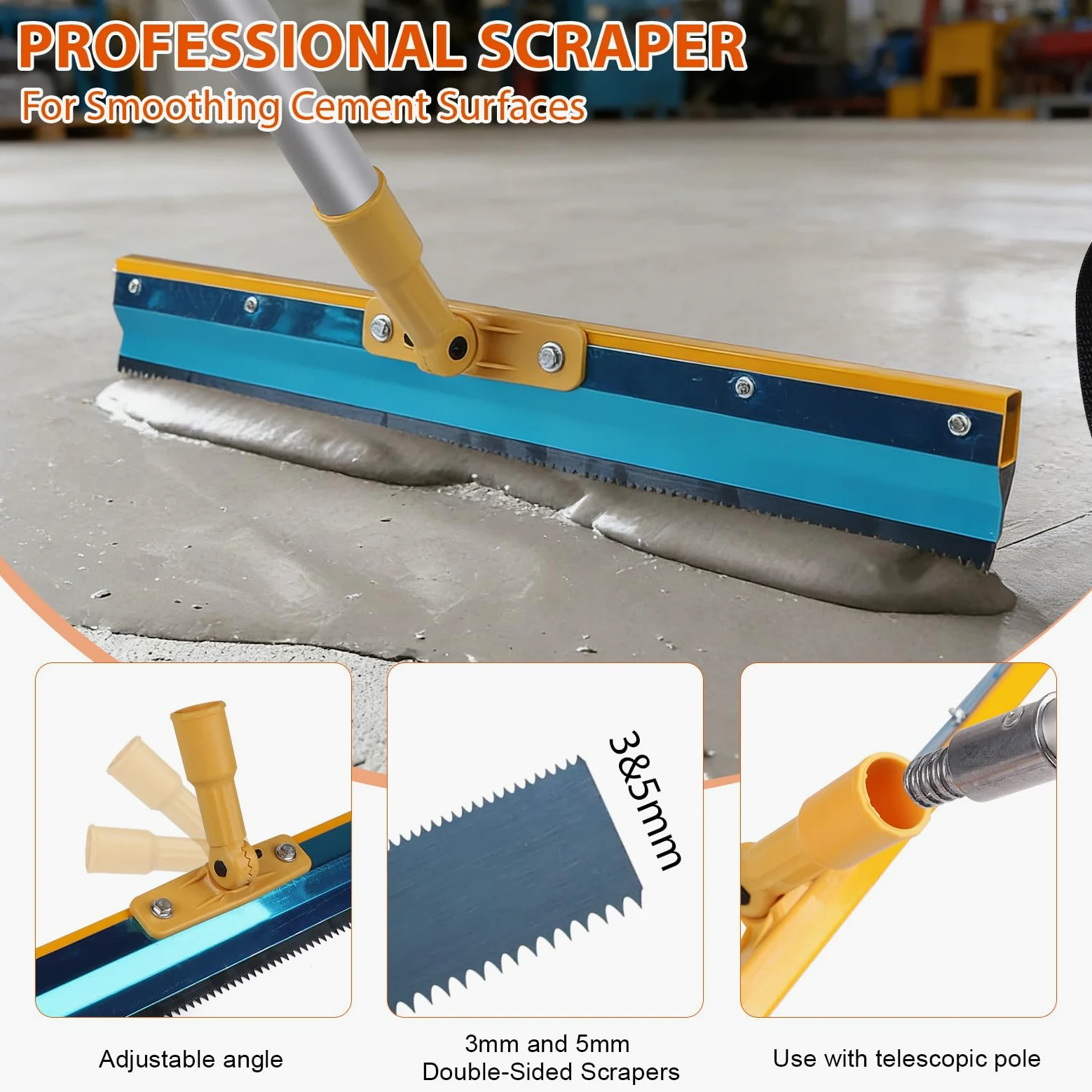 EXLECO Kit Autolivellante Per Pavimenti, 3&5MM Bifacciale Raschietto Pavimenti in Acciaio Inox, Rullo di Sfiato, Pittura con Rullo, Asta Telescopica, Scarpe Chiodate 30MM, Spatole per Stucco, Guanti