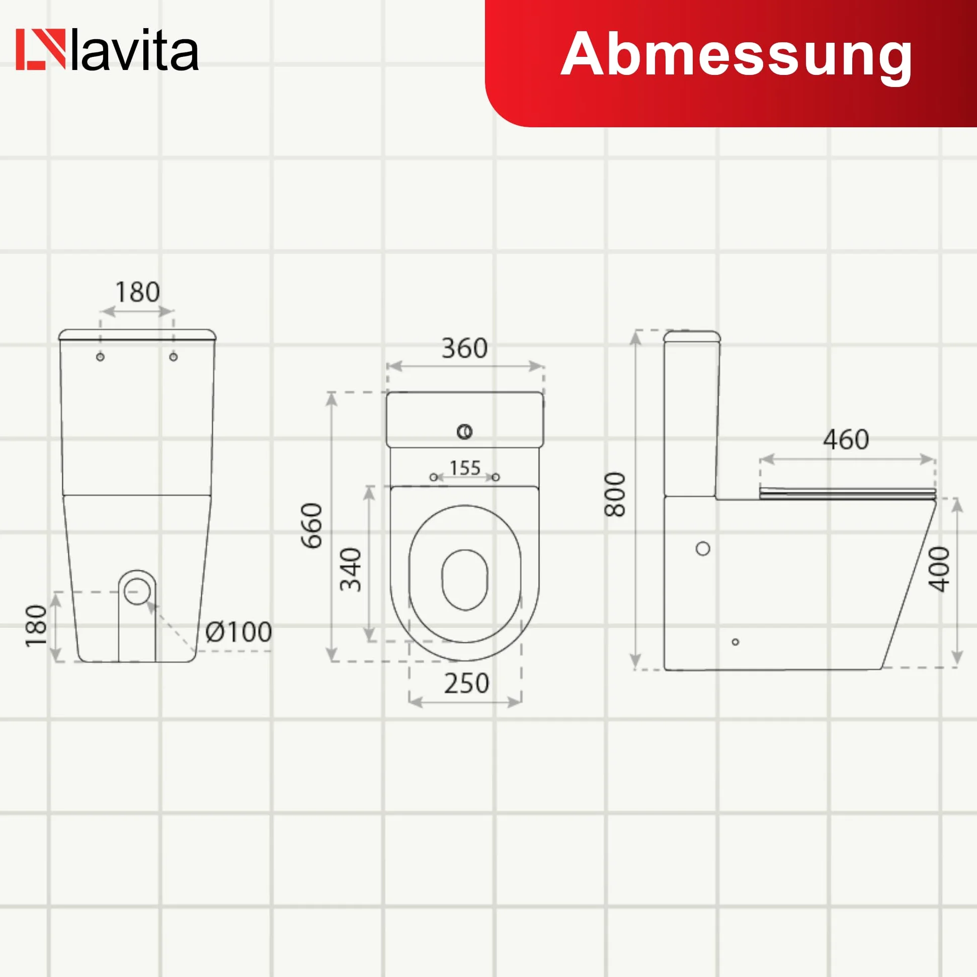 LAVITA WC monoblocco con cassetta di scarico integrata ANTON WHITE Set completo WC con coperchio con chiusura automatica WC in ceramica senza brida Sistema di scarico TORNADO
