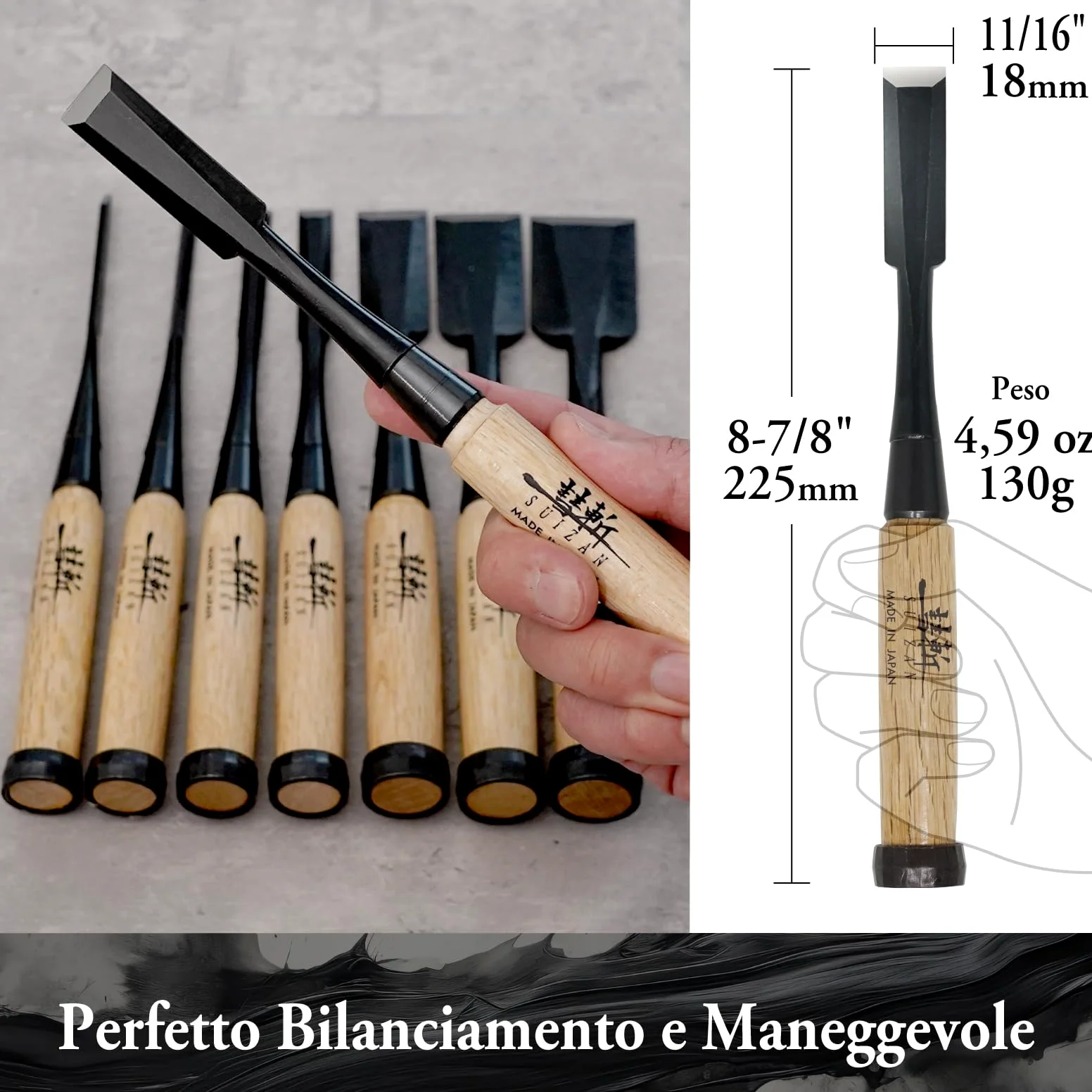 SUIZAN Scalpello da Legno Giapponese 18 mm – Oire Nomi Professionale