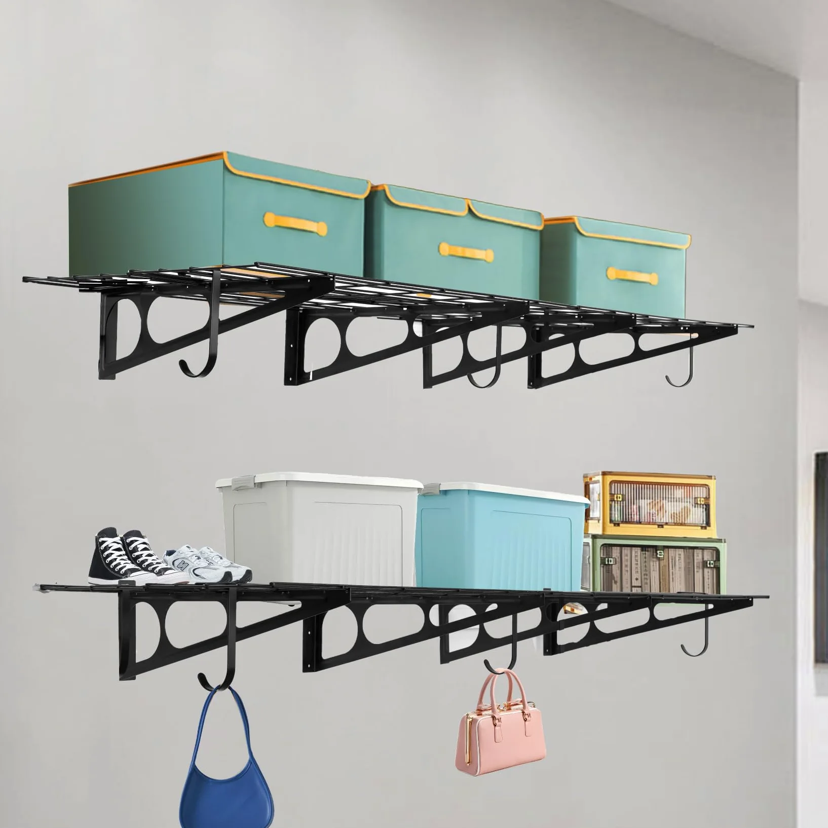 Sinoer 2 mensole da garage con ganci, 61 x 182,9 cm, in metallo, per garage, magazzini, magazzini, garage
