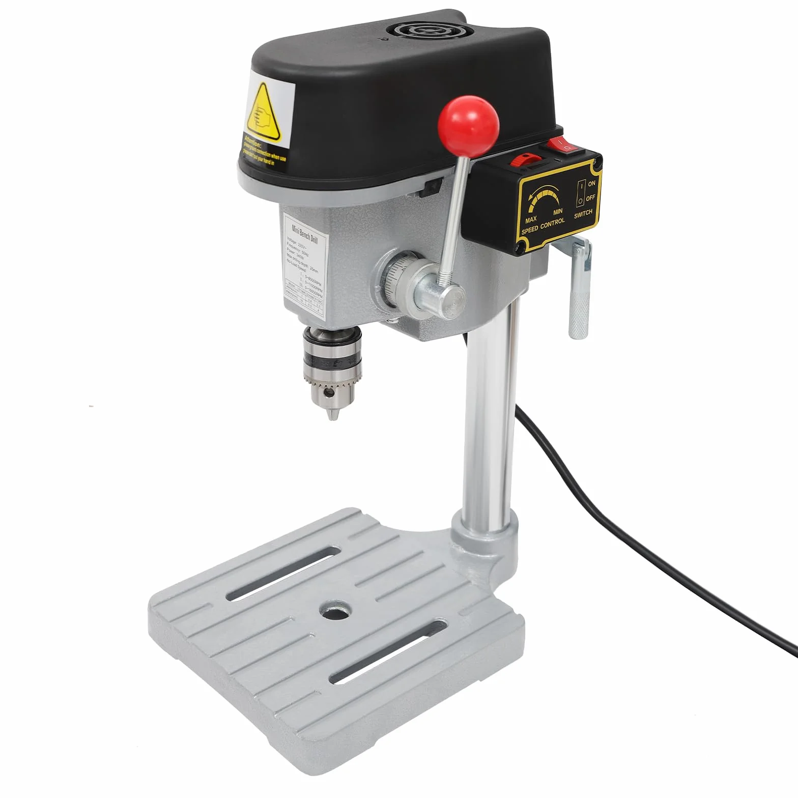 Mini Trapano da Banco 340W a Basso Rumore con Tre Velocità Regolabili Trapano Portatile per Forare Legno, Pannello di Plastica, Pannello di Resina per Uso Domestico e Commerciale (Argento)
