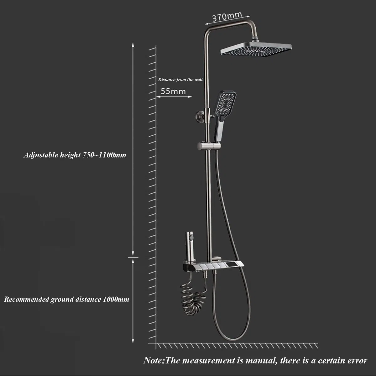 Soffione Doccia a Pioggia ad Alta Pressione da 12 Pollici e soffione Doccia Portatile con Funzione di Display Digitale e Braccio di Estensione, soffione Doccia Anti-Perdita