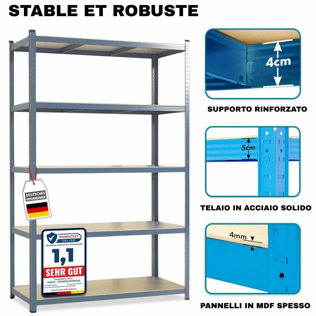 etm Scaffalatura per carichi pesanti, garage, cantina, officina, scaffalatura per magazzino, cantina, elevata portata e ripiani regolabili (grigio antracite, 180 x 120 x 45 cm)