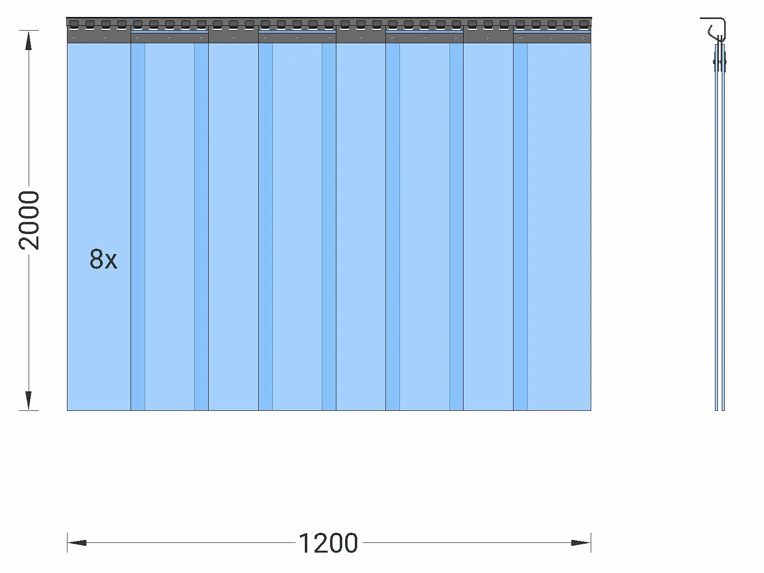 Zettl GmbH tenda a strisce in PVC resistente al freddo temperatura di esercizio: da +/-0,0°C a -25°C, lamelle 200x2 mm trasparenti, altezza 2,00 m, larghezza 1,20 m (0,90 m), acciaio inox