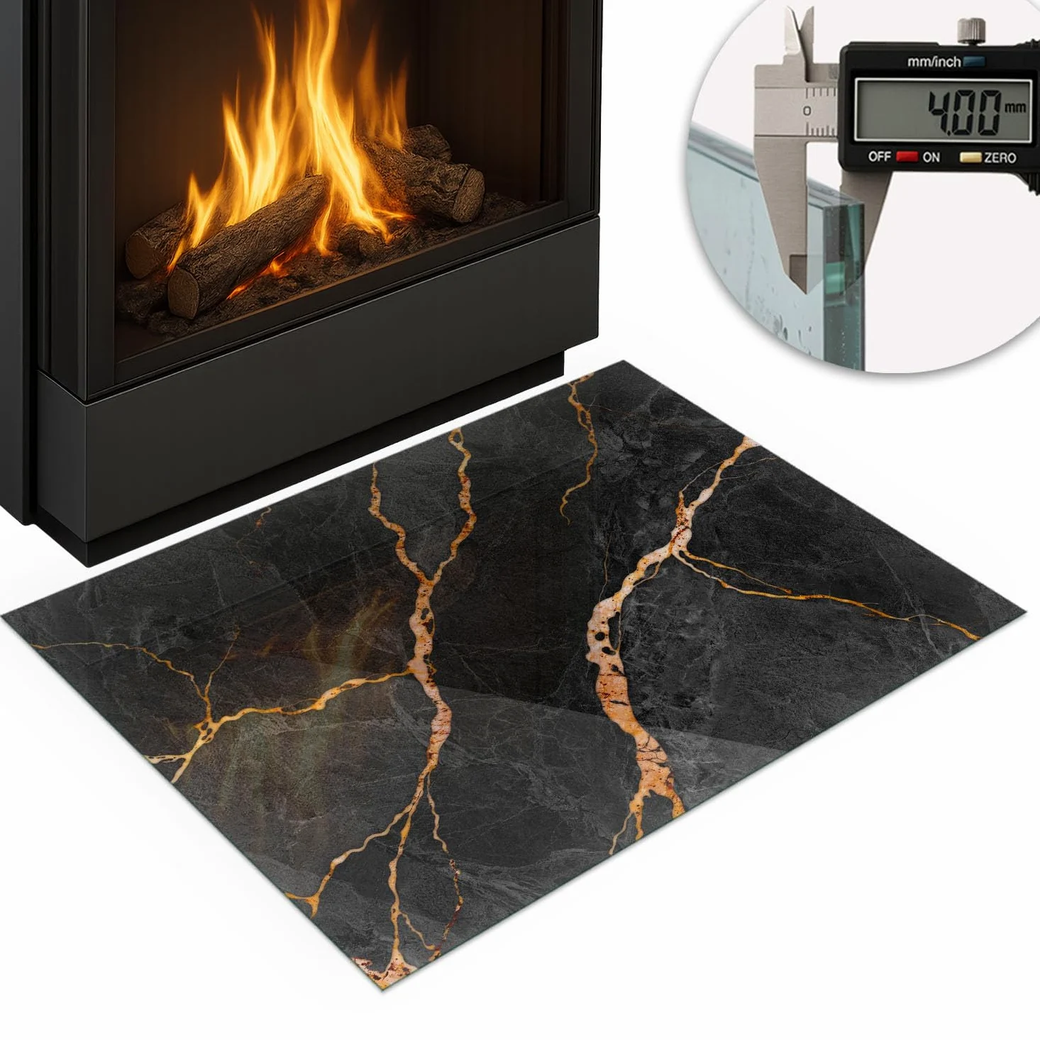 Piastra per camino e stufa 60x40cm Rettangolare Resistente a Scintille Resistente alle Alte Temperature di Vetro Temperato Protezione del Pavimento Design Elegante - Marmo elegante con venature