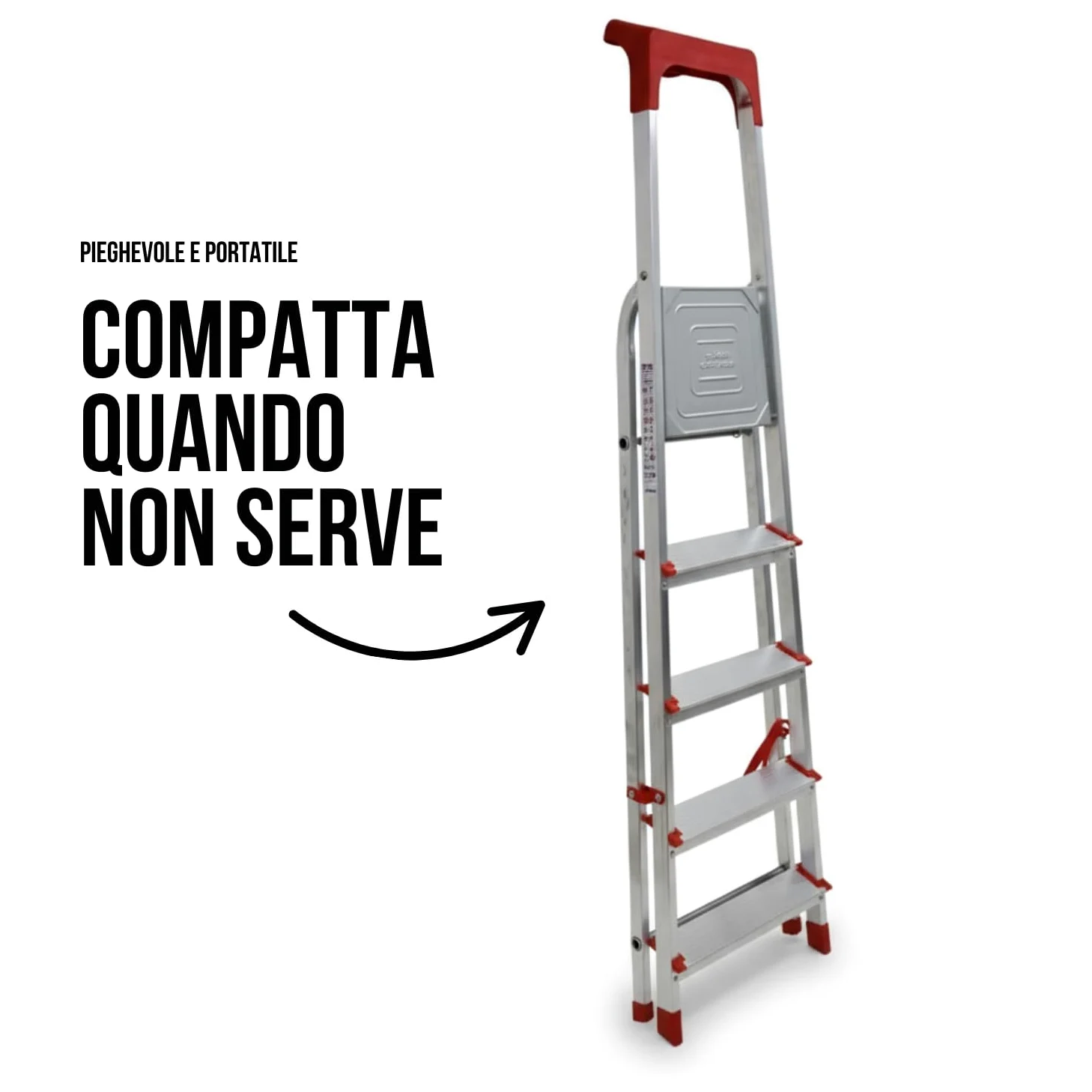 Marvin Scala Domestica in Alluminio Martina 8 Gradini Leggera Portatile Scaletto con Vaschetta Portaoggetti Pieghevole Robusta Salvaspazio portata 150 kg made in Italy certificata (8 Gradini)