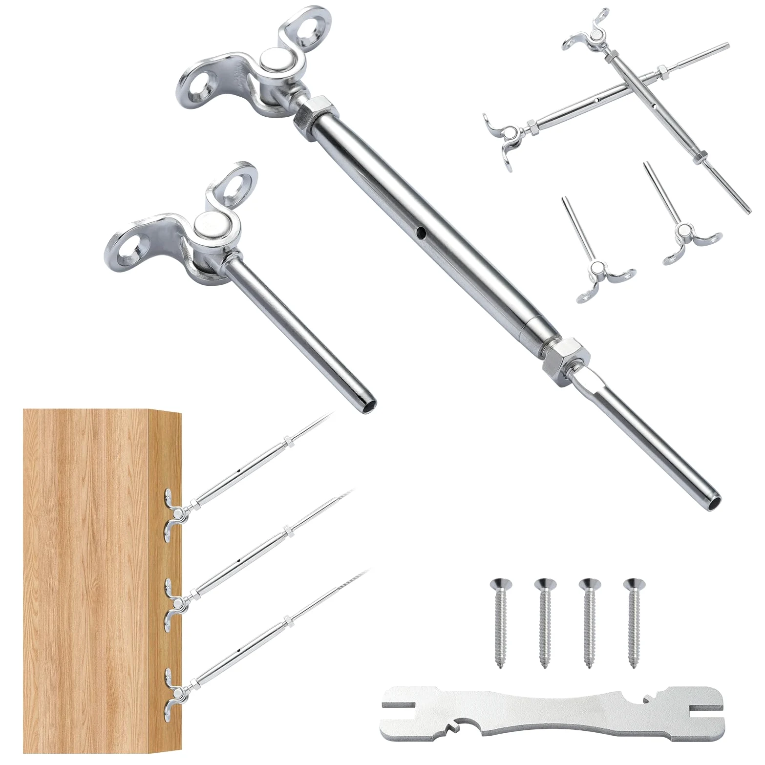 VEVOR Kit ringhiera per Cavi/Hardware per palo in Legno con Angolo Regolabile Acciaio Inossidabile T316, Grado Marino per Fune Metallica da 1/8", Angolo da 0 a 180 Gradi Argento (Confezione da 20)