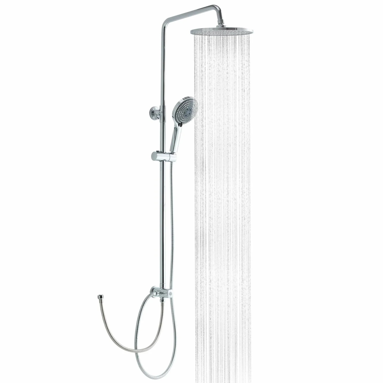 OFFO Colonna Doccia Senza Miscelatore, Asta Doccia Saliscendi con Soffione Rotonda 25x25cm e Doccetta 3 Getti, Asta Doccia Regolabile in Altezza 86-120cm, Tubo Acciaio Inox Antitorsione 1.6m, Cromo
